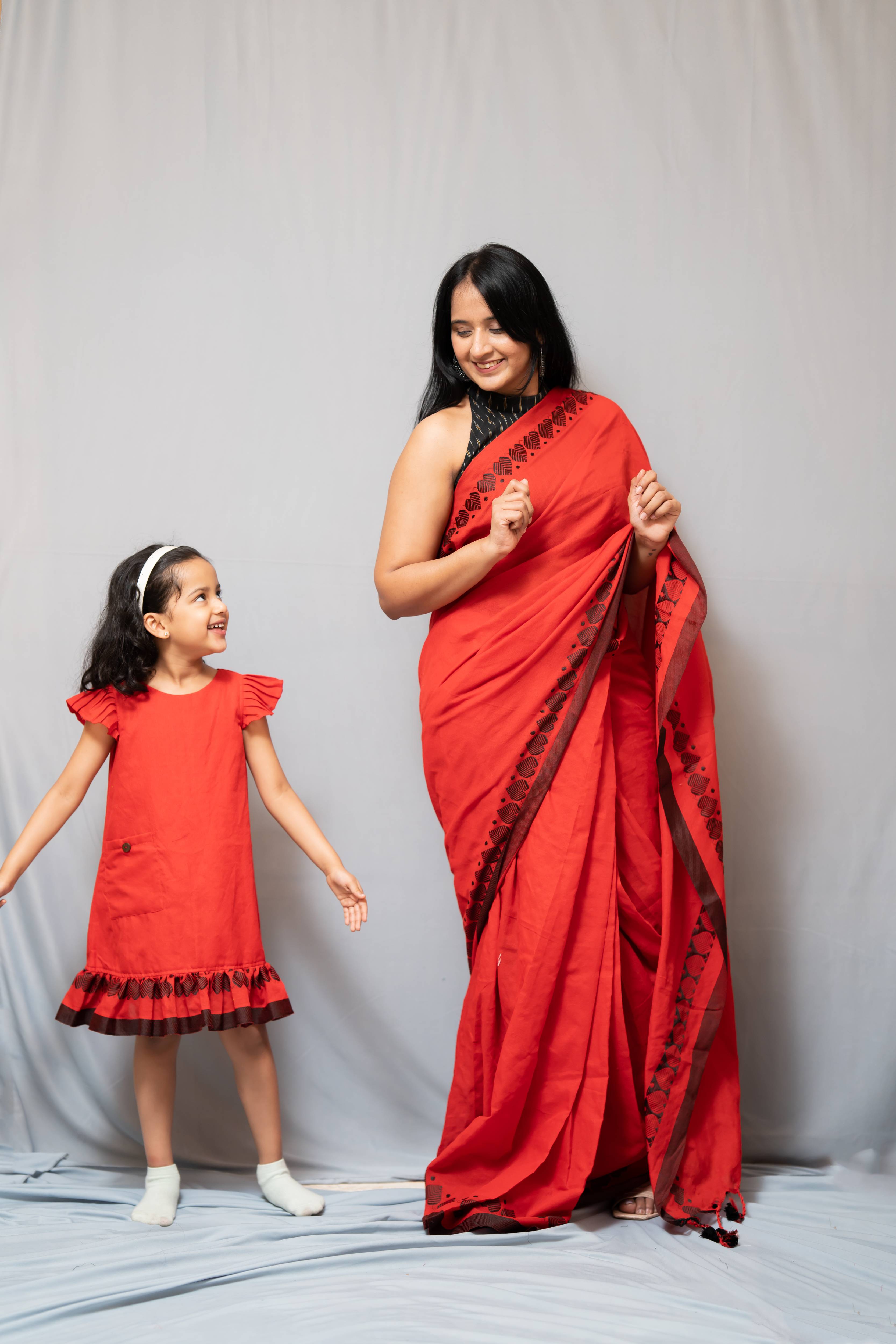 Ritu - Frill-frock in Red heart in Khadi fabric