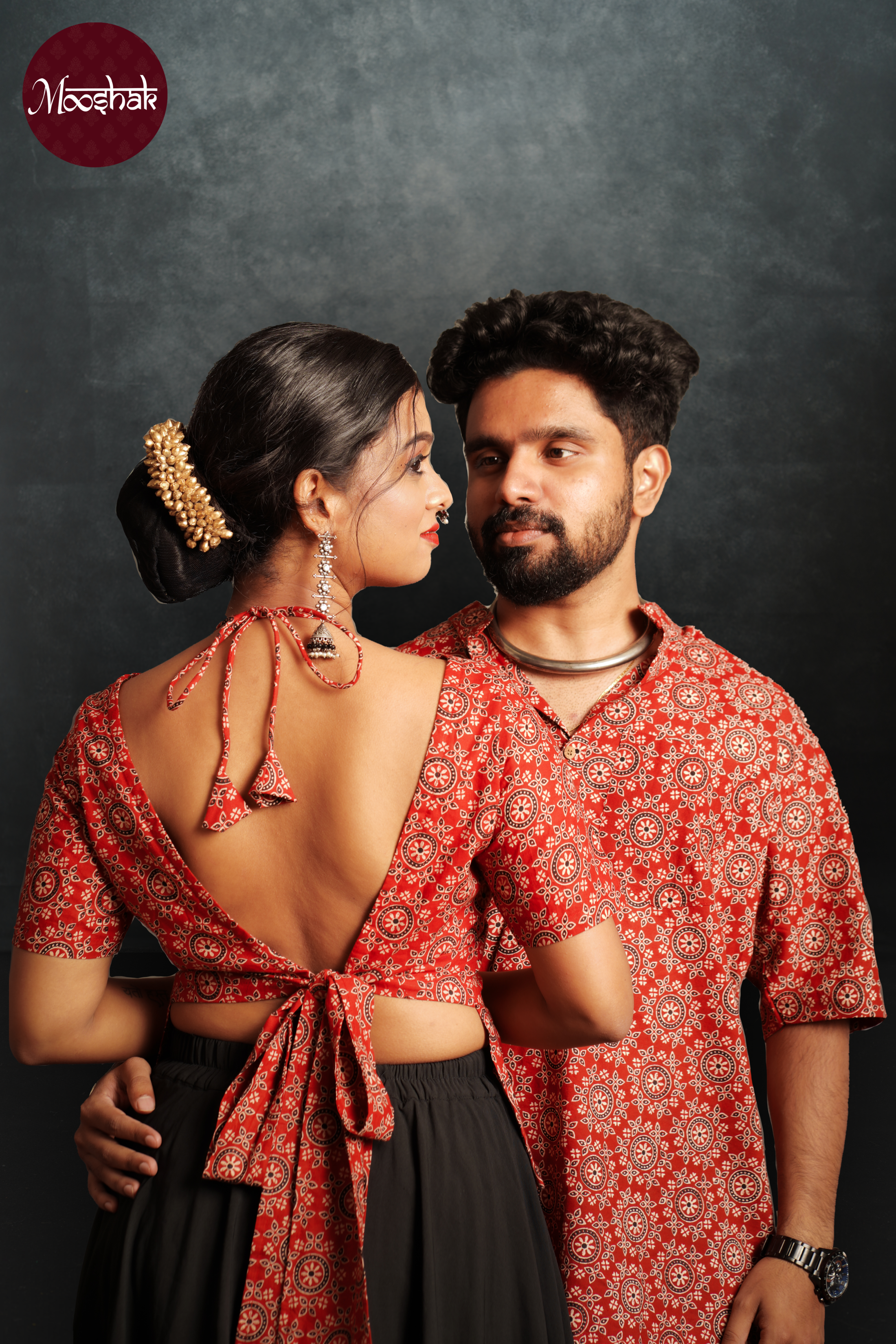 Dhaani-Backless blouse - Blouses in Red Ajrakh with circle print