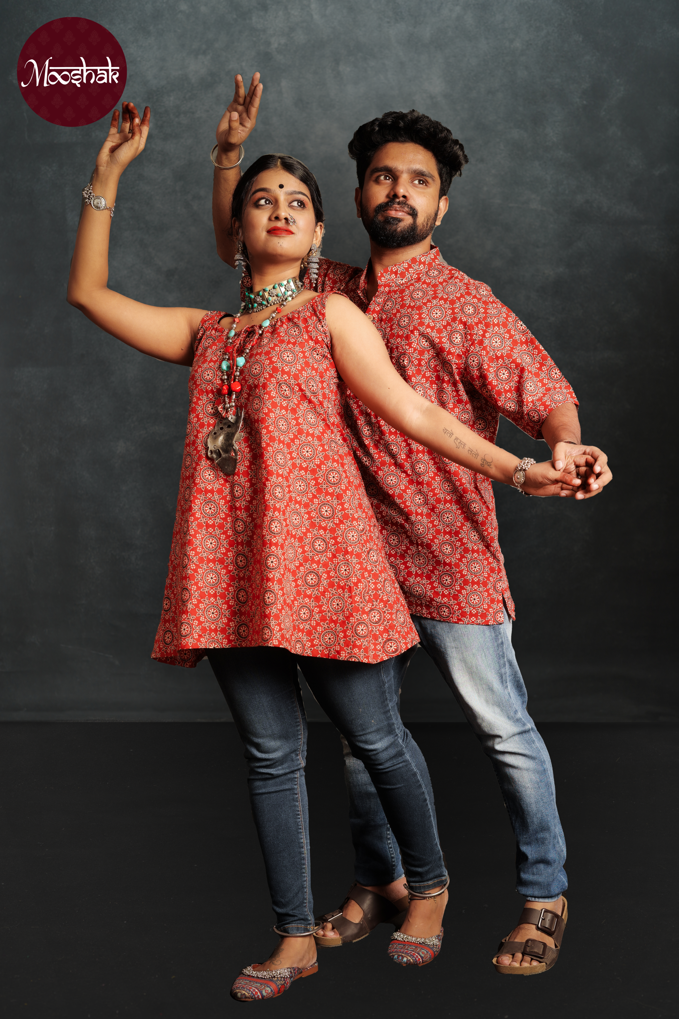 Dhaani-Top - Tops in Red Ajrakh with circle print