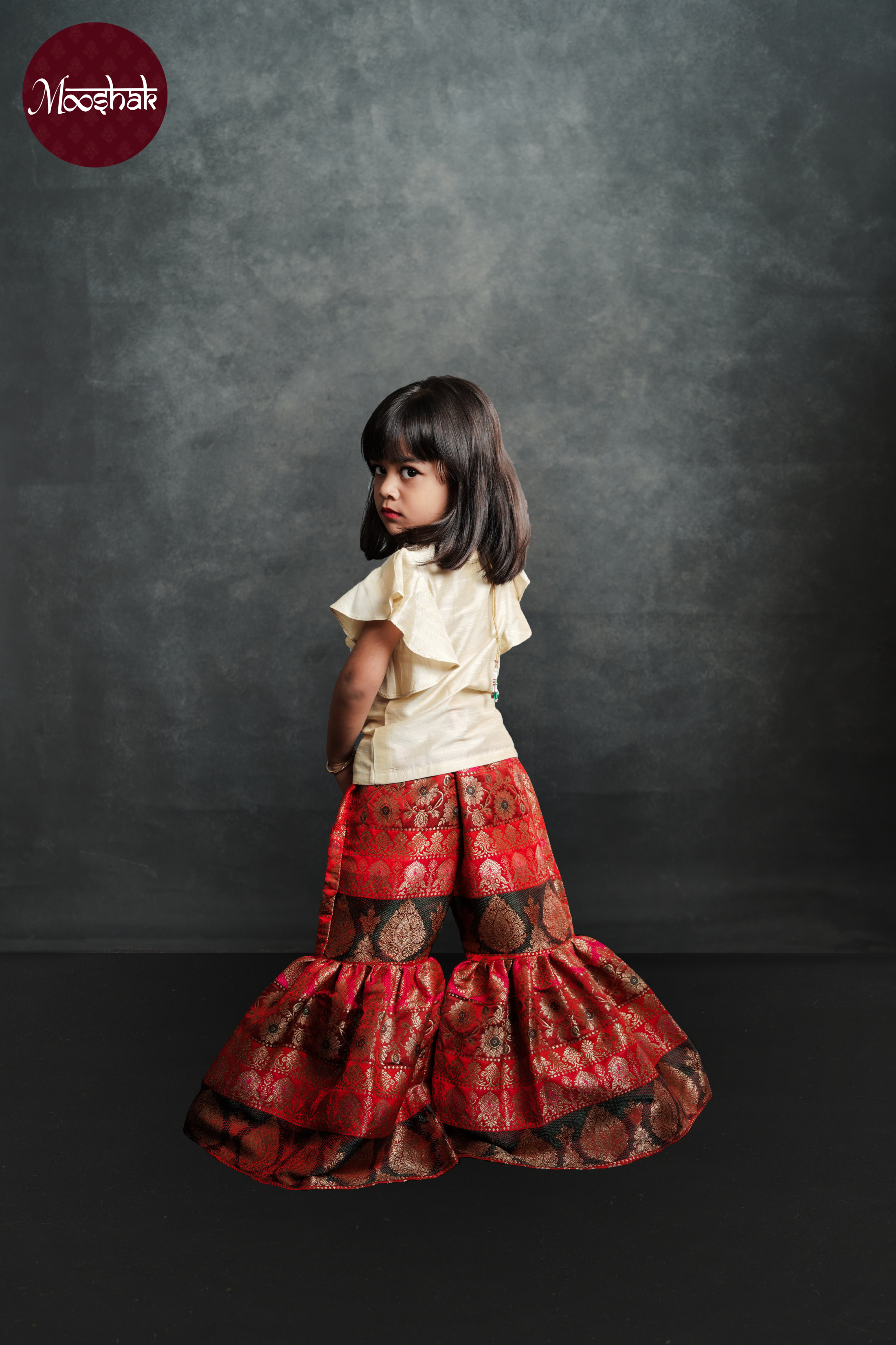 Dhara - Sharara Set in Multicolor red brocade with offwhite