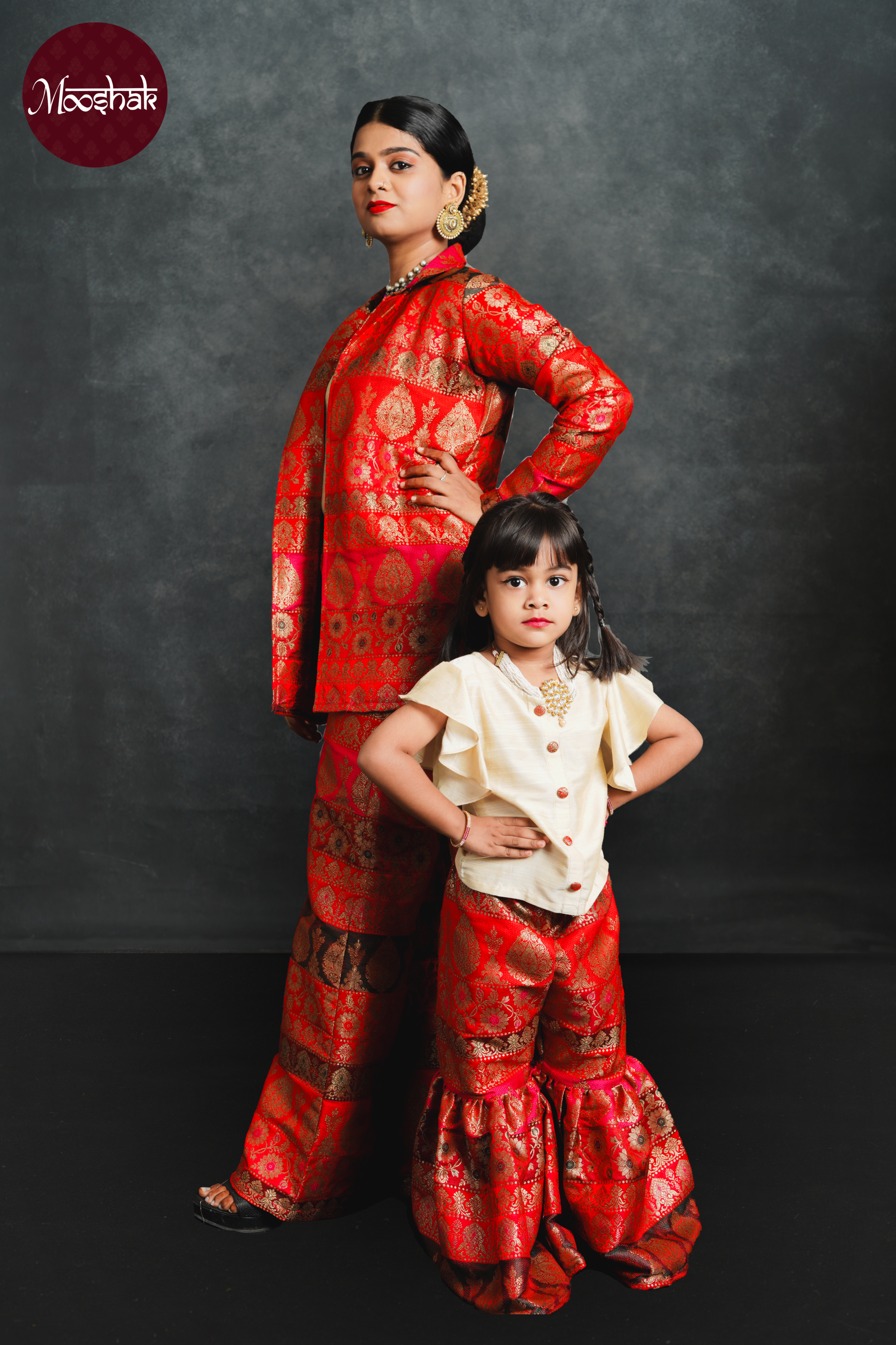 Dhara - Sharara Set in Multicolor red brocade with offwhite