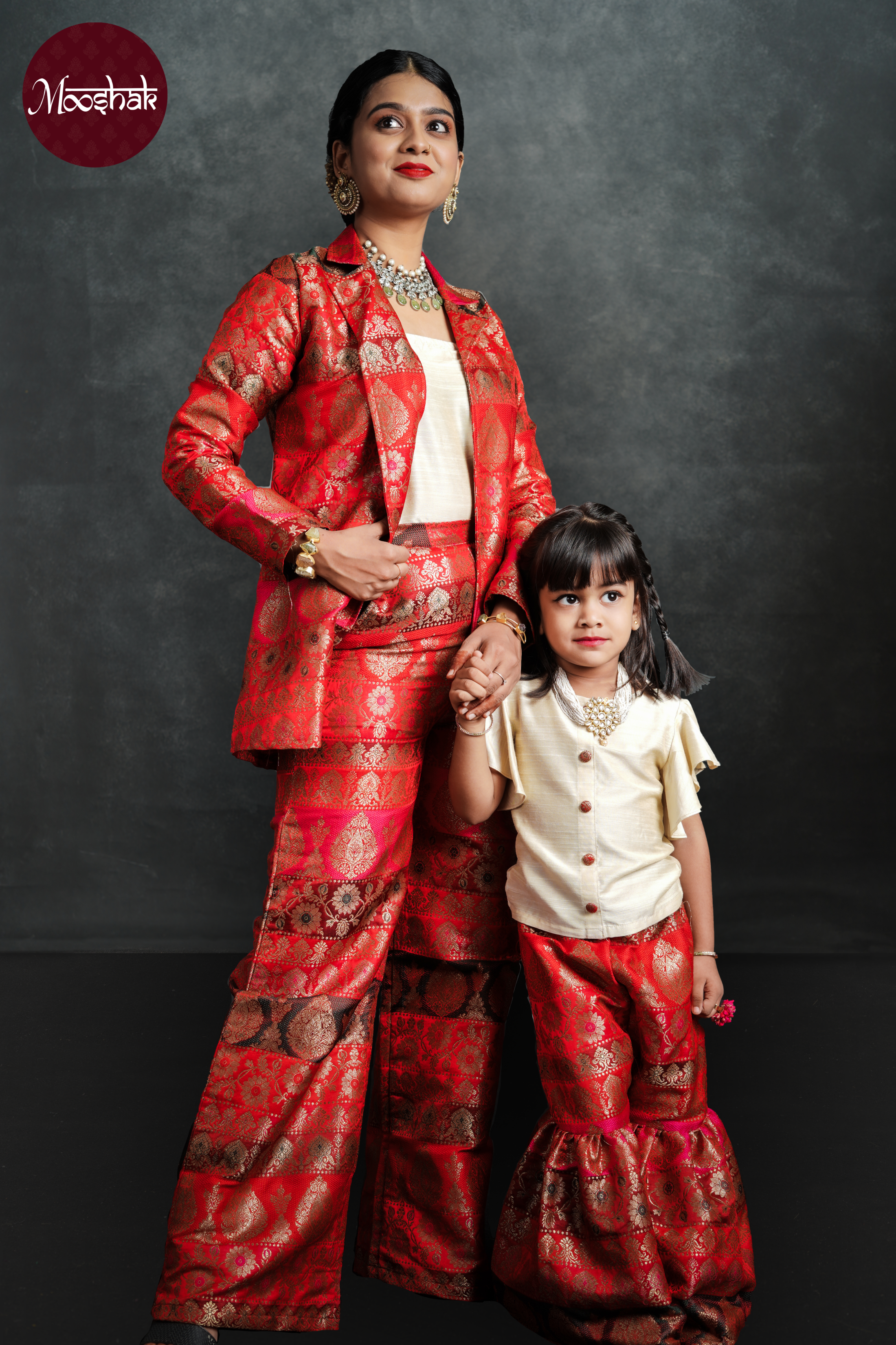 Dhara - Sharara Set in Multicolor red brocade with offwhite