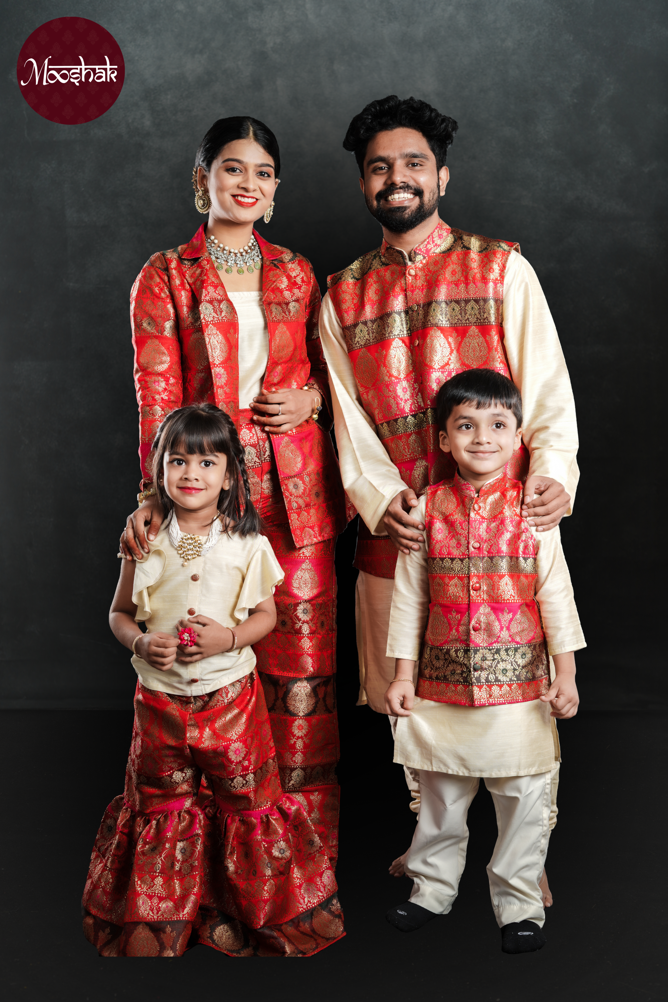 Dhara - Sharara Set in Multicolor red brocade with offwhite