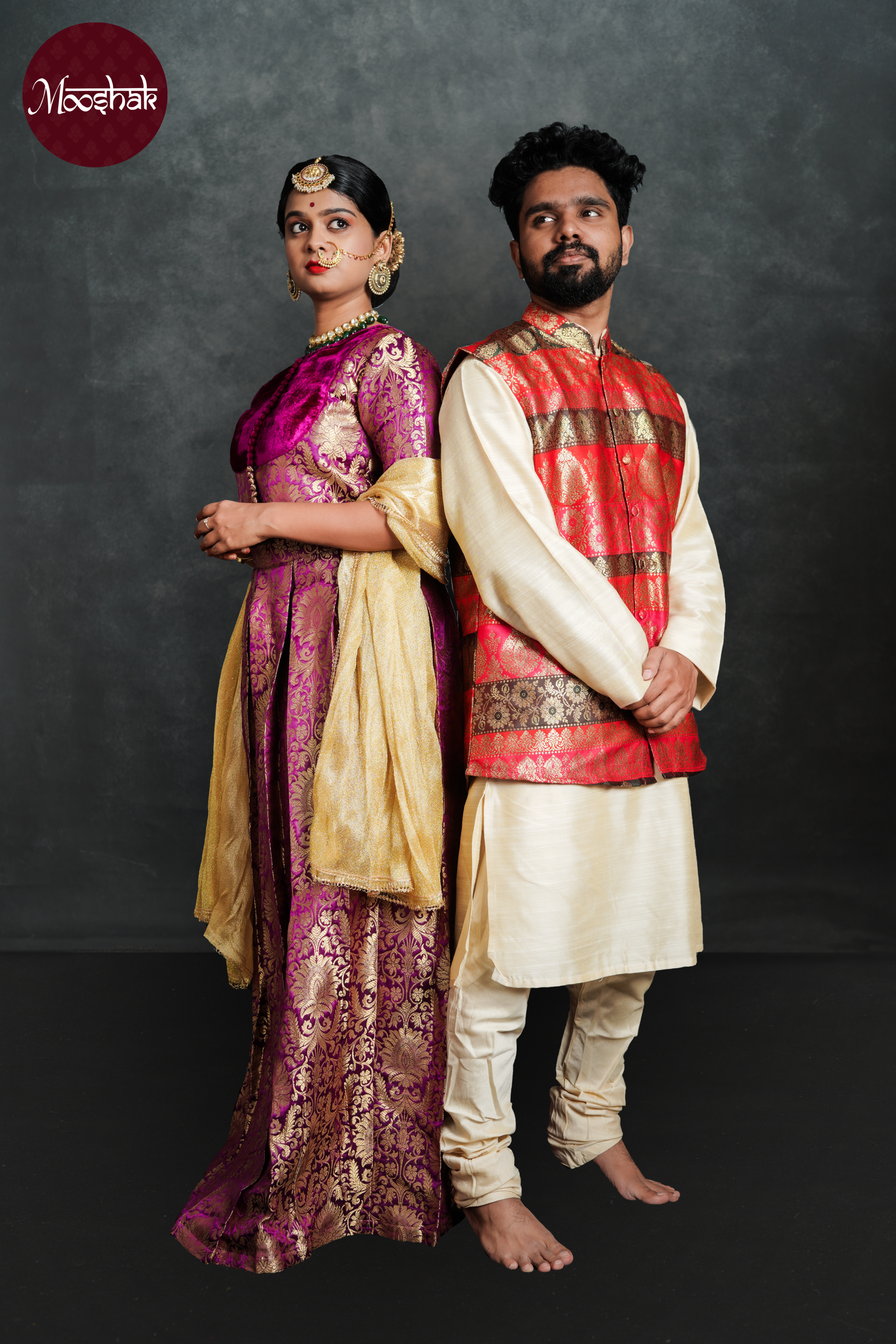 Dhruva - Kurta in Off-white with Multicolor brocade jacket and pyjama