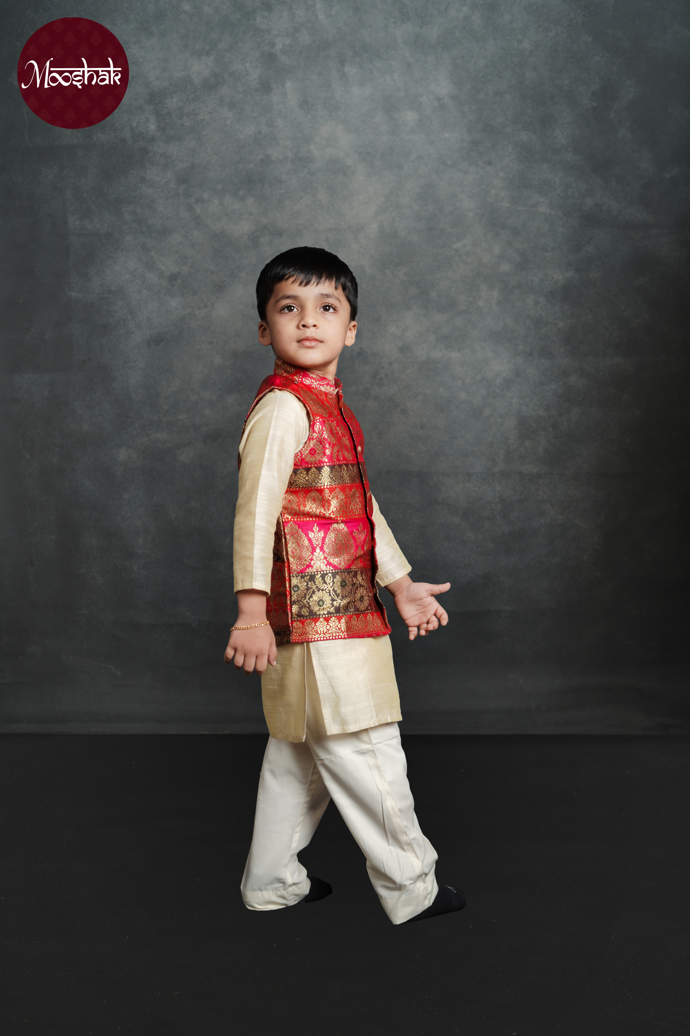 Dhruva - Kurta in Off white with Multicolor brocade with zari work