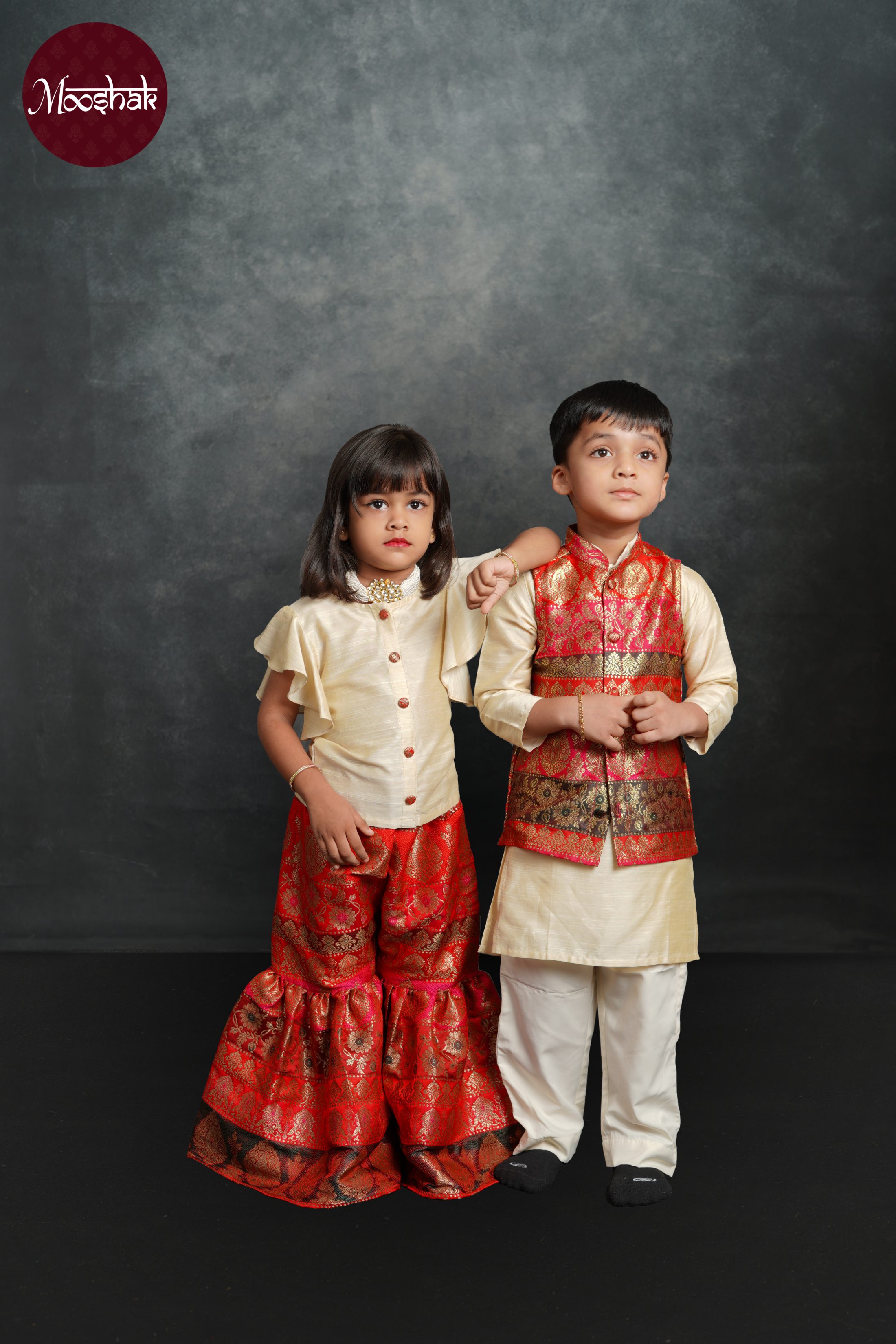 Dhruva - Kurta in Off-white with Multicolor brocade jacket and pyjama