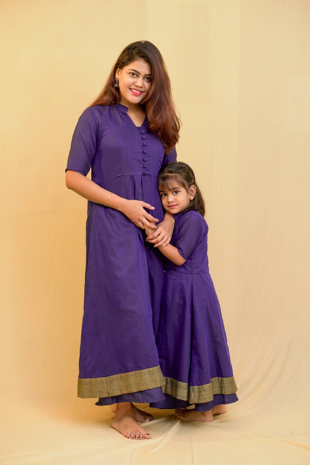 Dhwani - 2 in 1 dress with overcoat in Khadi cotton in blue