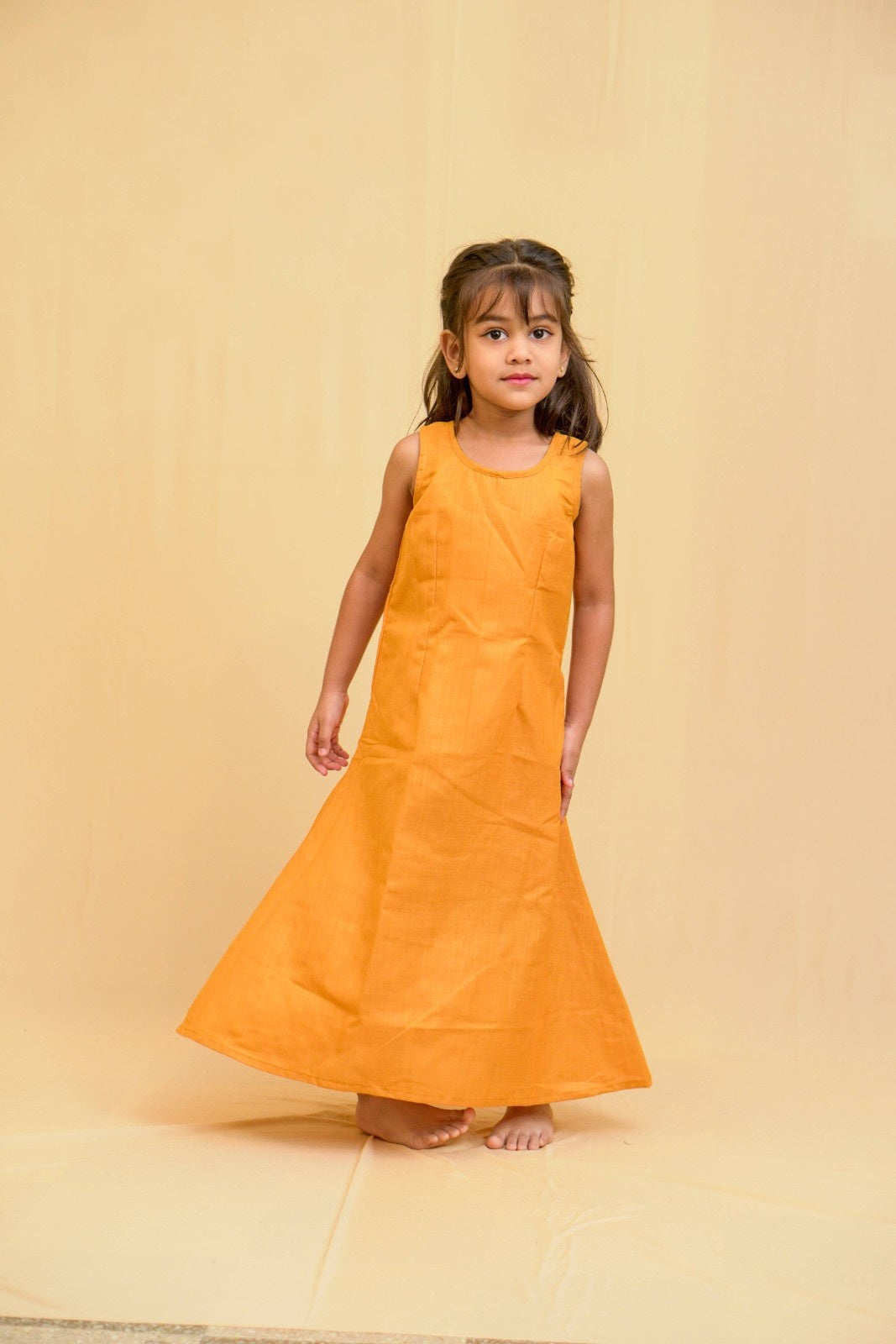 Dhwani - 2 in 1 dress with overcoat in Khadi cotton in mustard