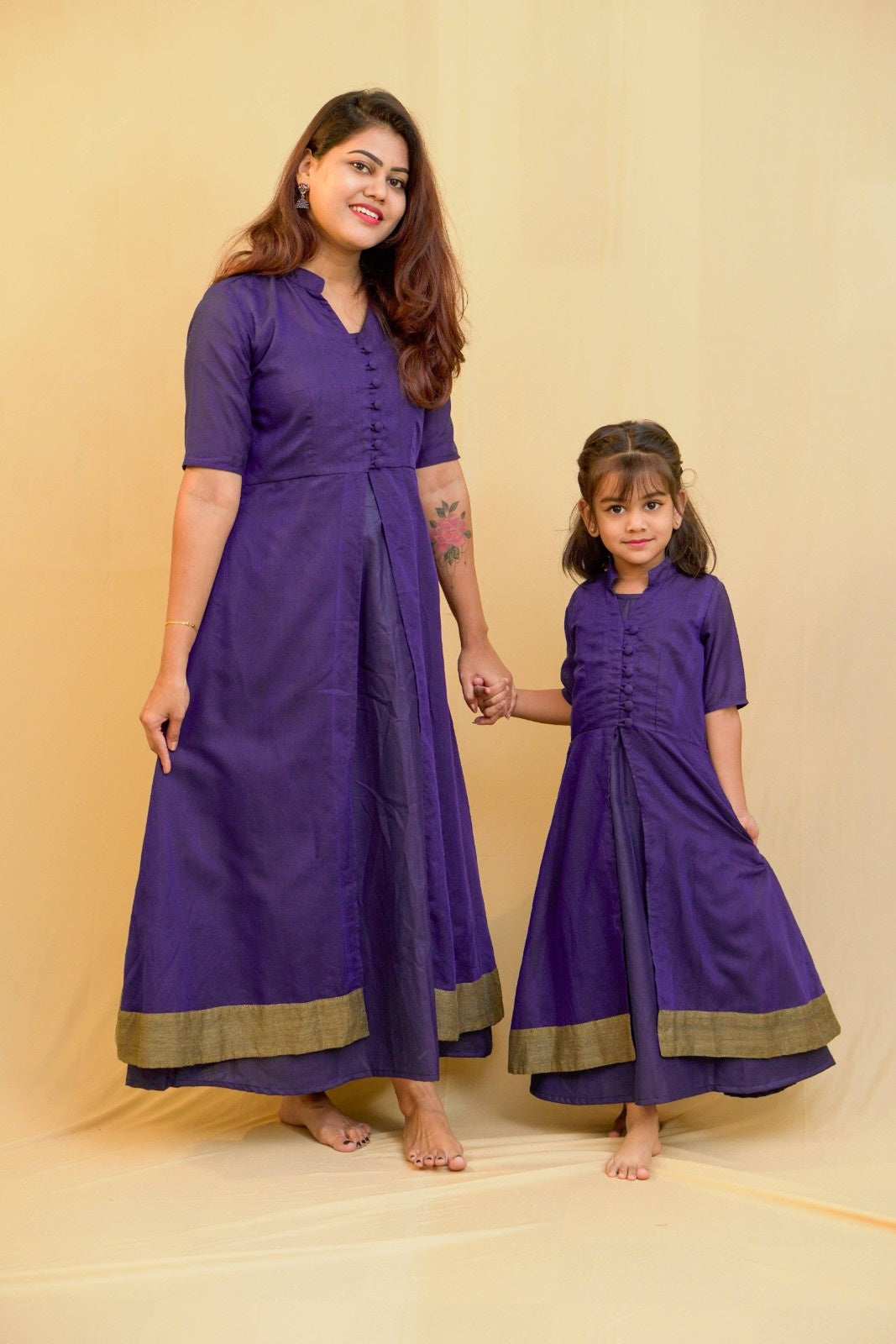 Dhwani - 2 in 1 dress with overcoat in Khadi cotton in blue