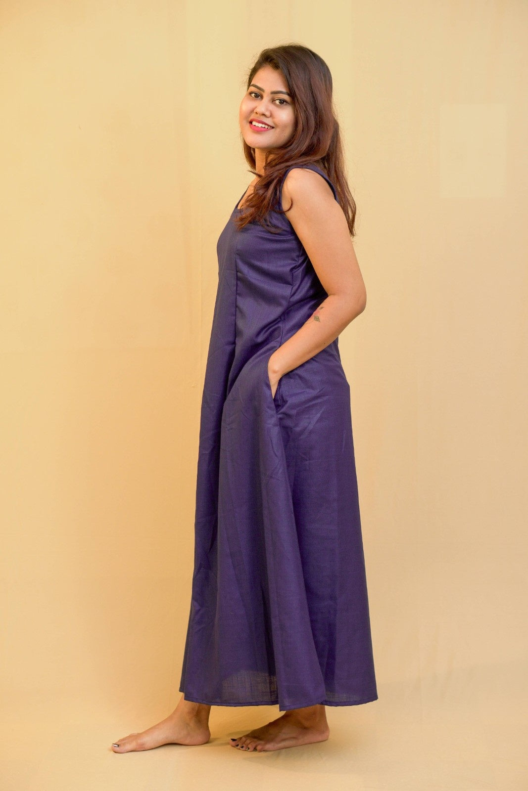 Dhwani - 2 in 1 dress with overcoat in Khadi cotton in blue