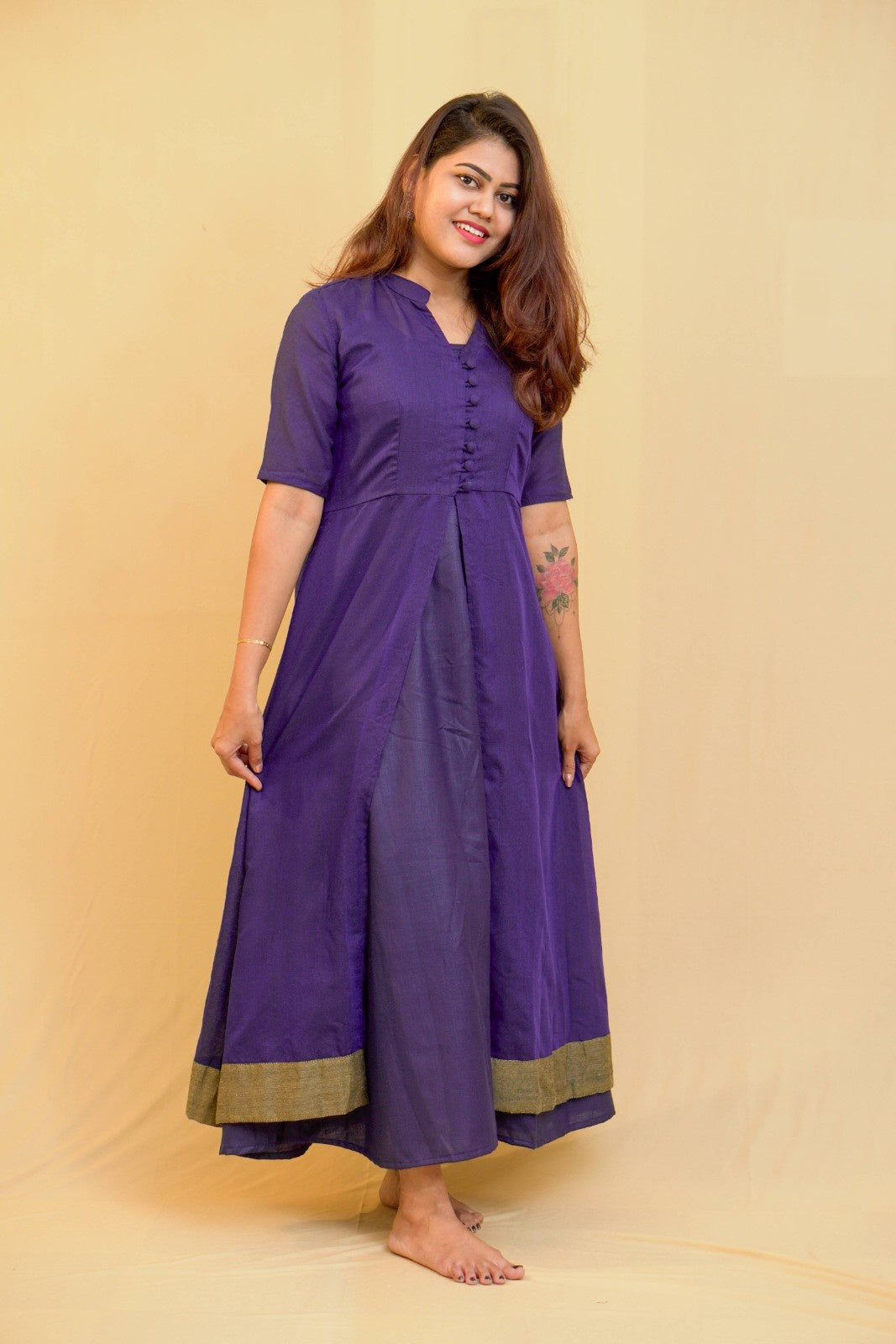 Dhwani - 2 in 1 dress with overcoat in Khadi cotton in blue