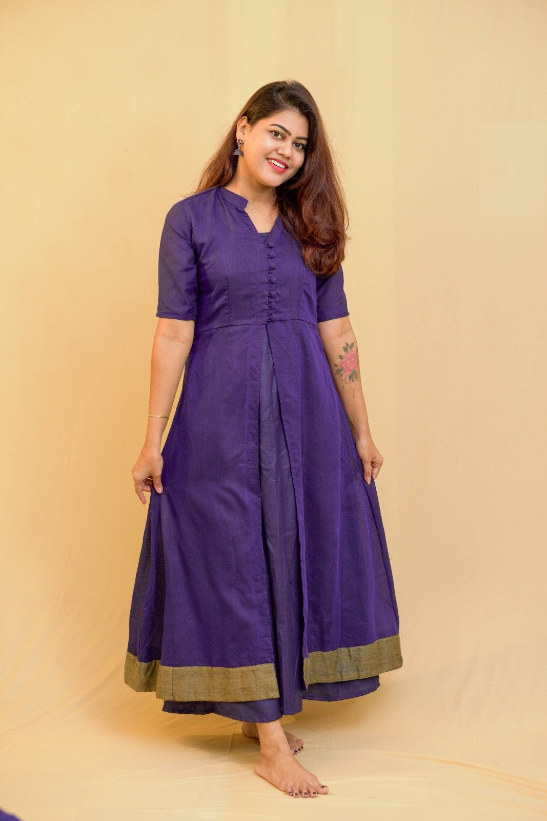 Dhwani - 2 in 1 dress with overcoat in Khadi cotton in blue