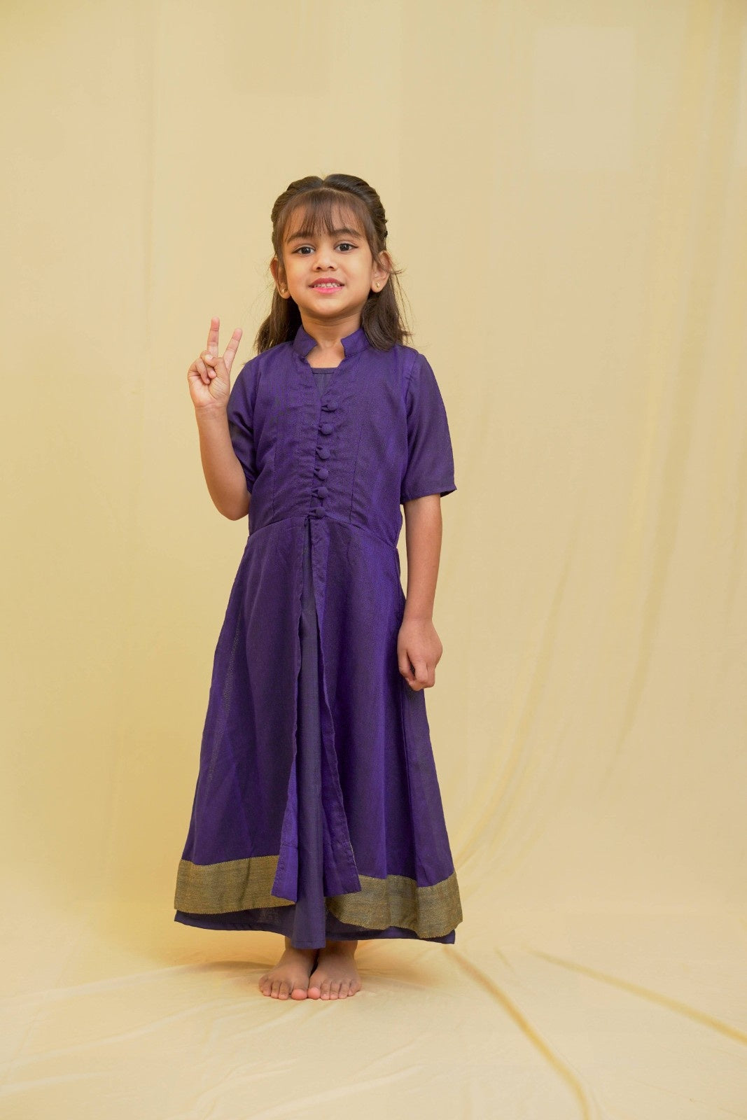 Dhwani - 2 in 1 dress with overcoat in Khadi cotton in blue