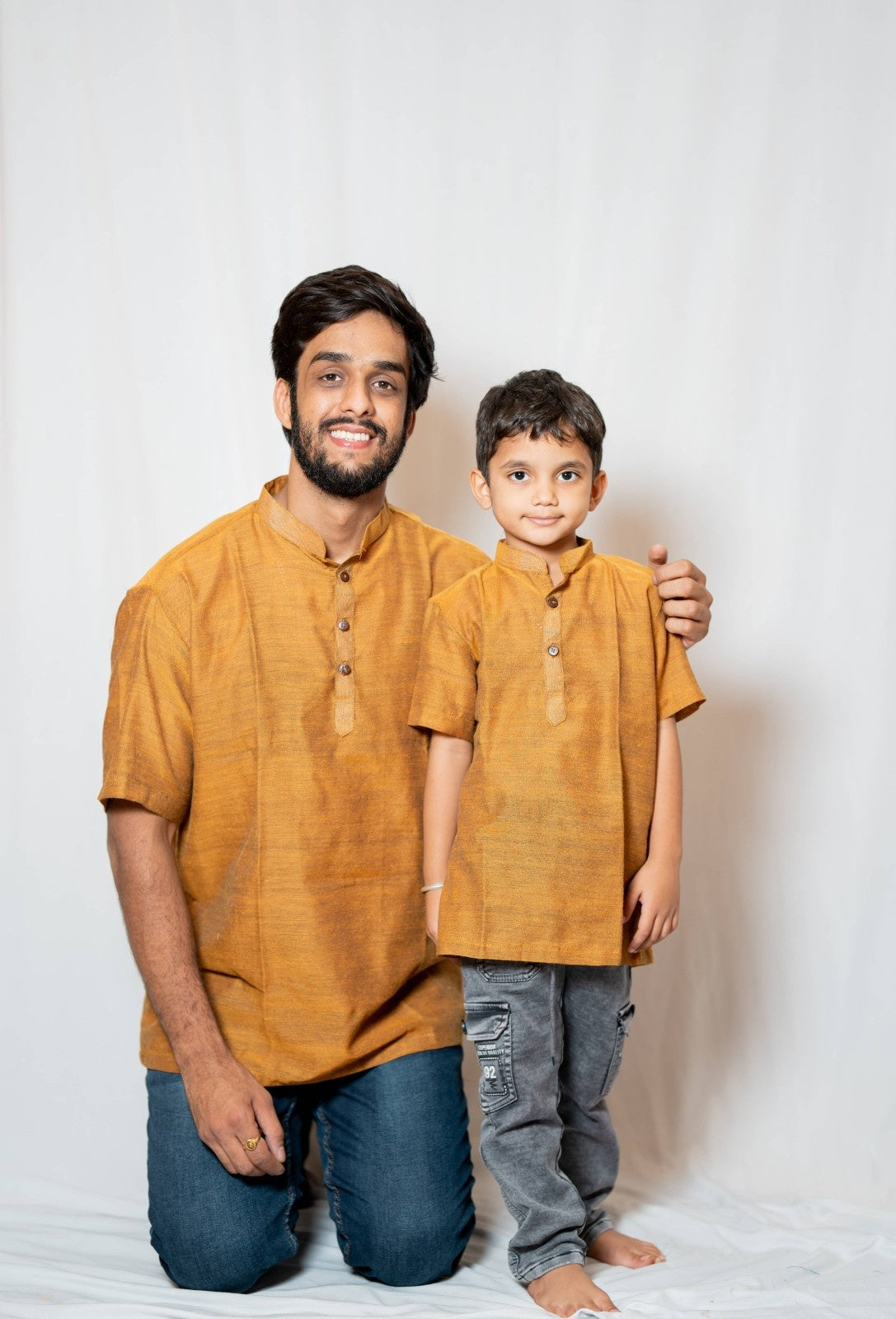 Prithvi - Classic Short Kurta in Brown Khadi fabric