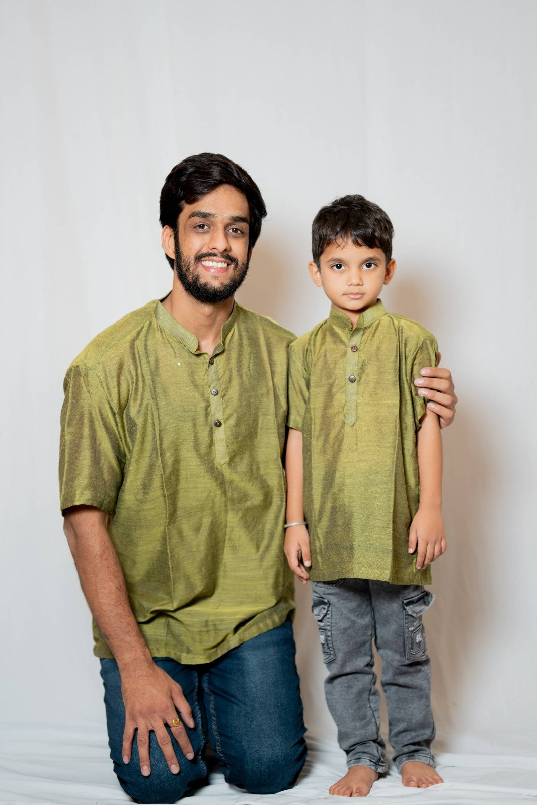 Prithvi - Classic Short Kurta in Green khadi fabric