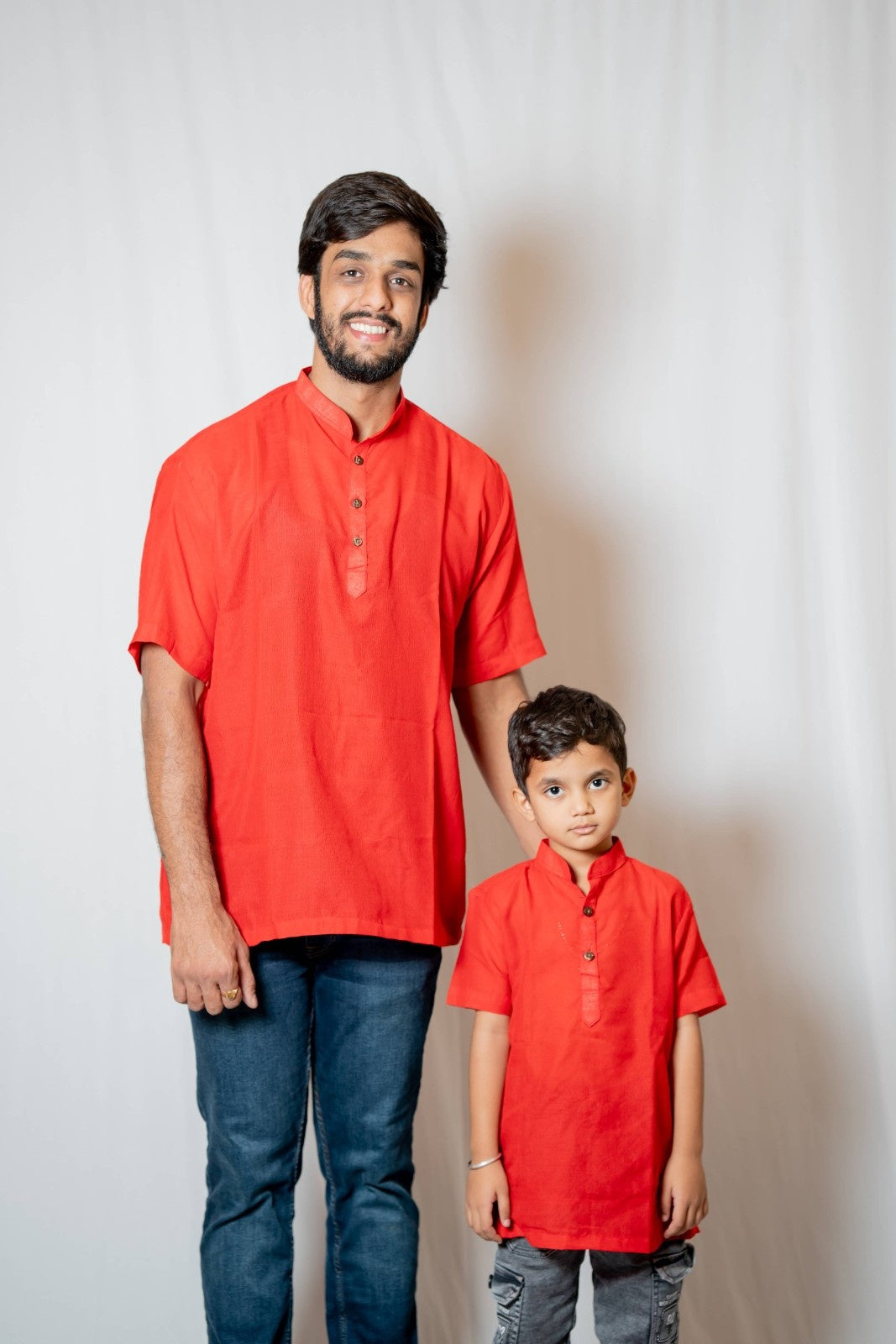 Prithvi - Classic Short Kurta in red khadi fabric