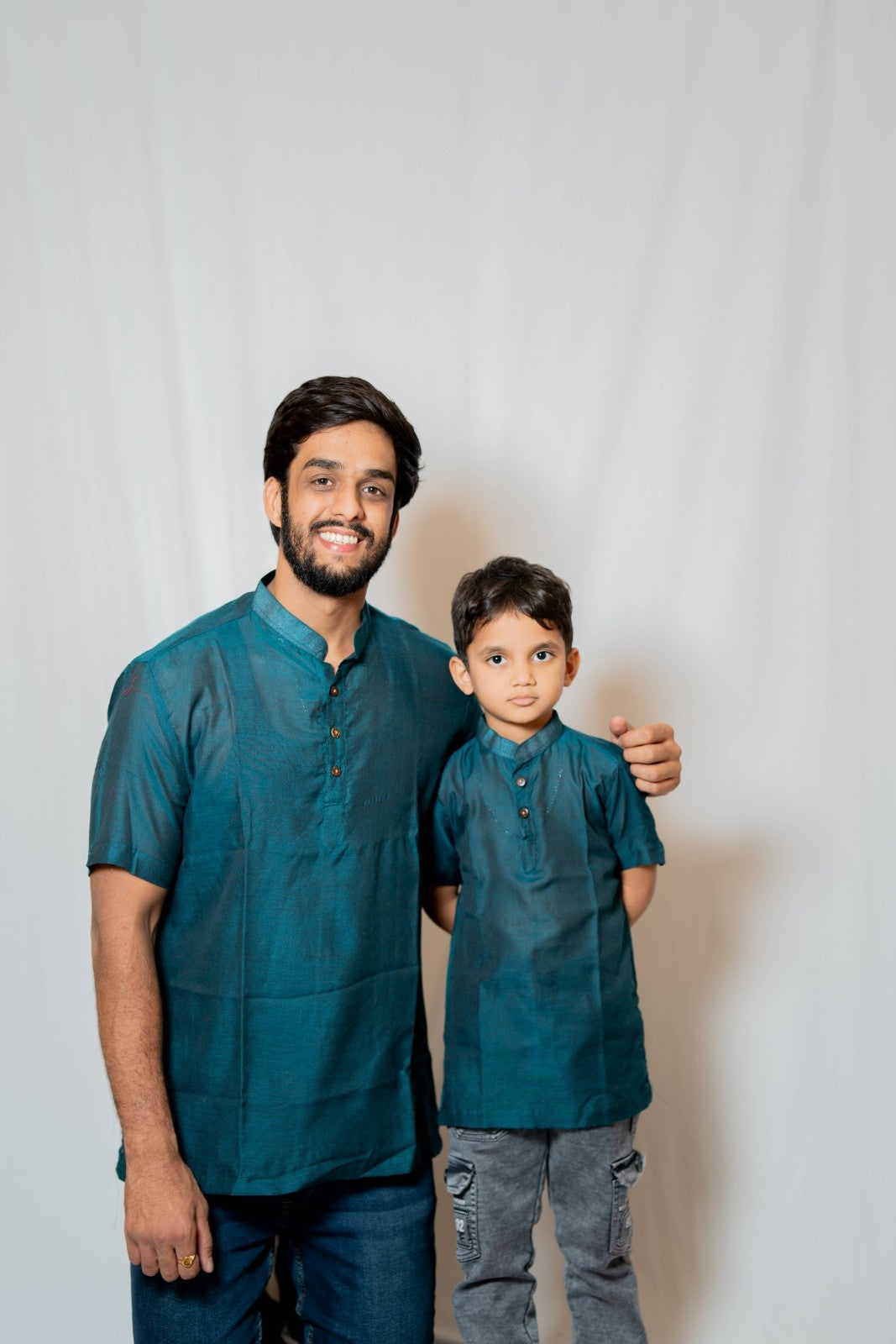 Prithvi - Classic Short Kurta in Teal khadi fabric