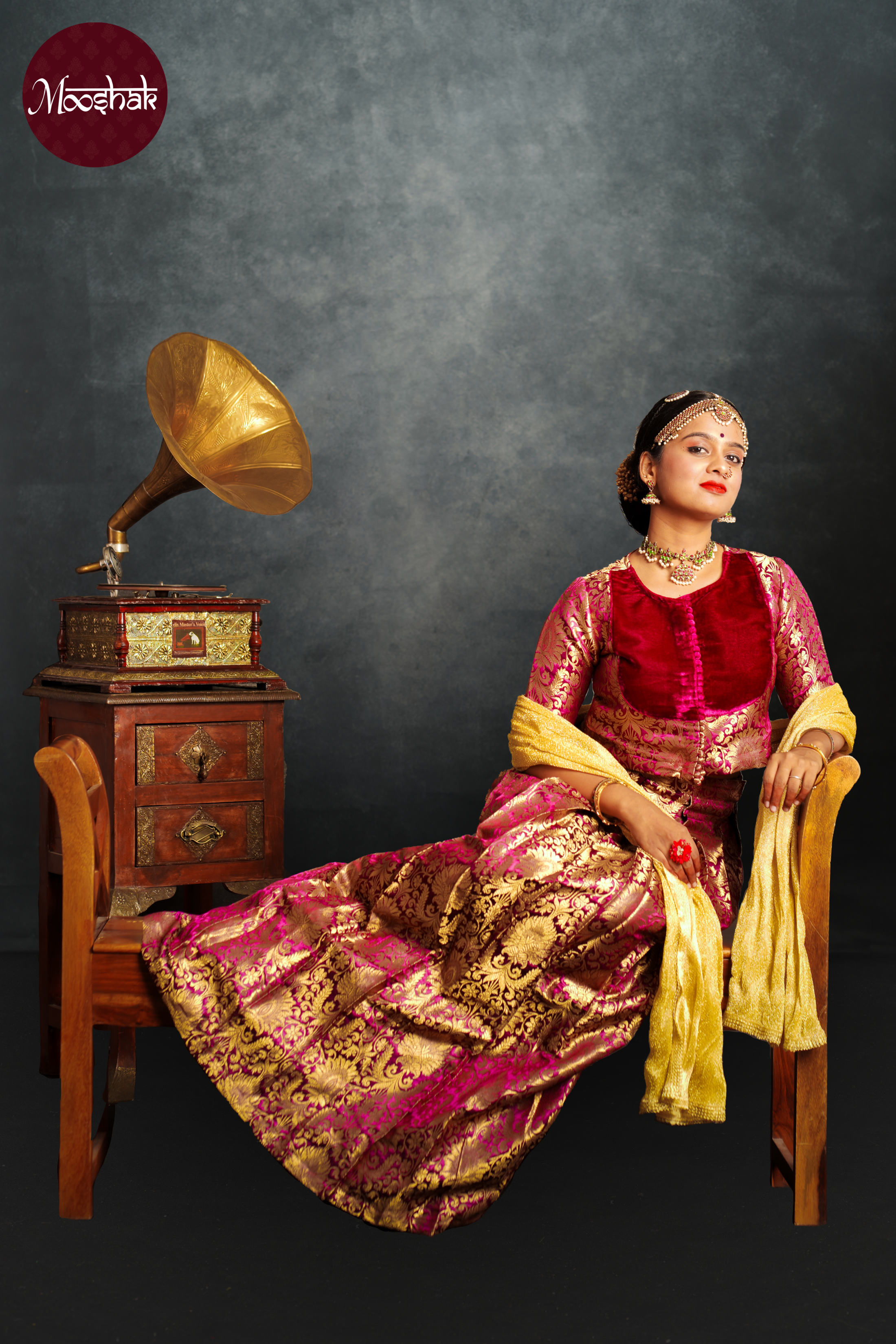 Jashn - Skirt and Top in Purple with gold zari work