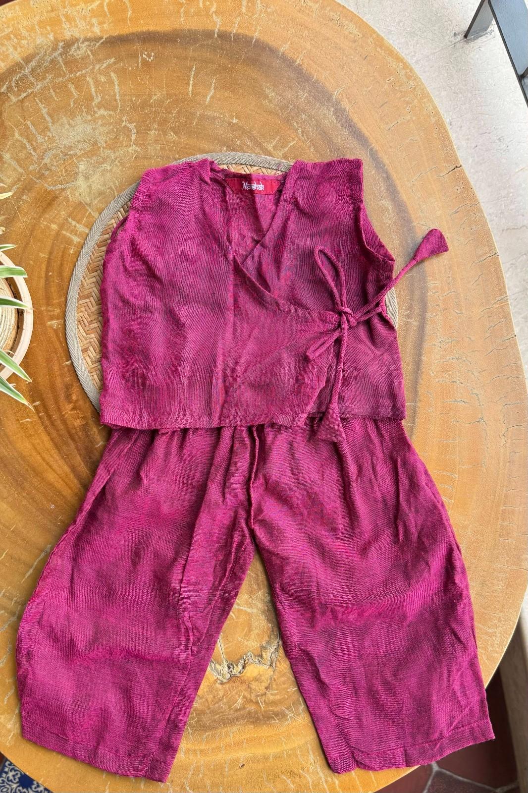 Aangan - Tie-up Jhhabla with pants in Khadi in pink