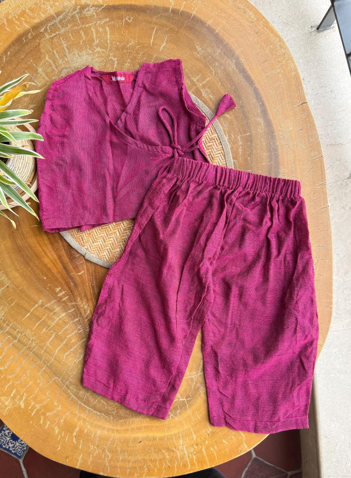 Aangan - Tie-up Jhhabla with pants in Khadi in pink