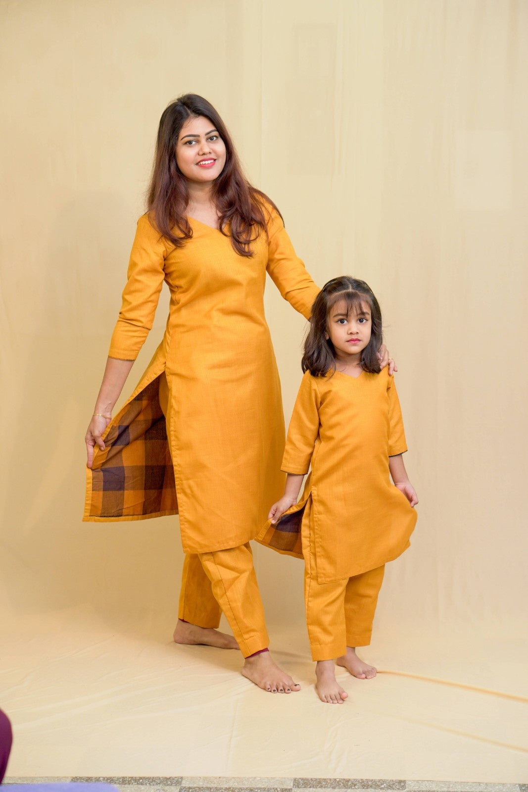 Kanaka -co-ord set in pure cotton with cheetinad checks in mustard