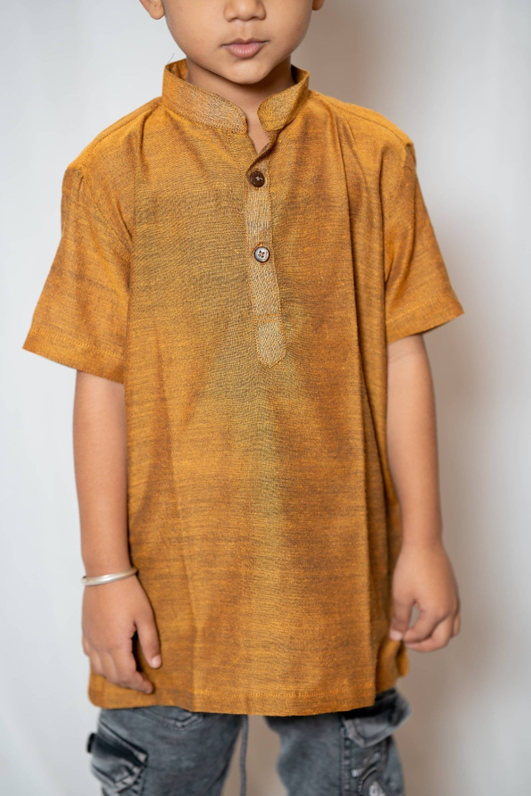 Prithvi - Classic Short Kurta in Brown Khadi fabric