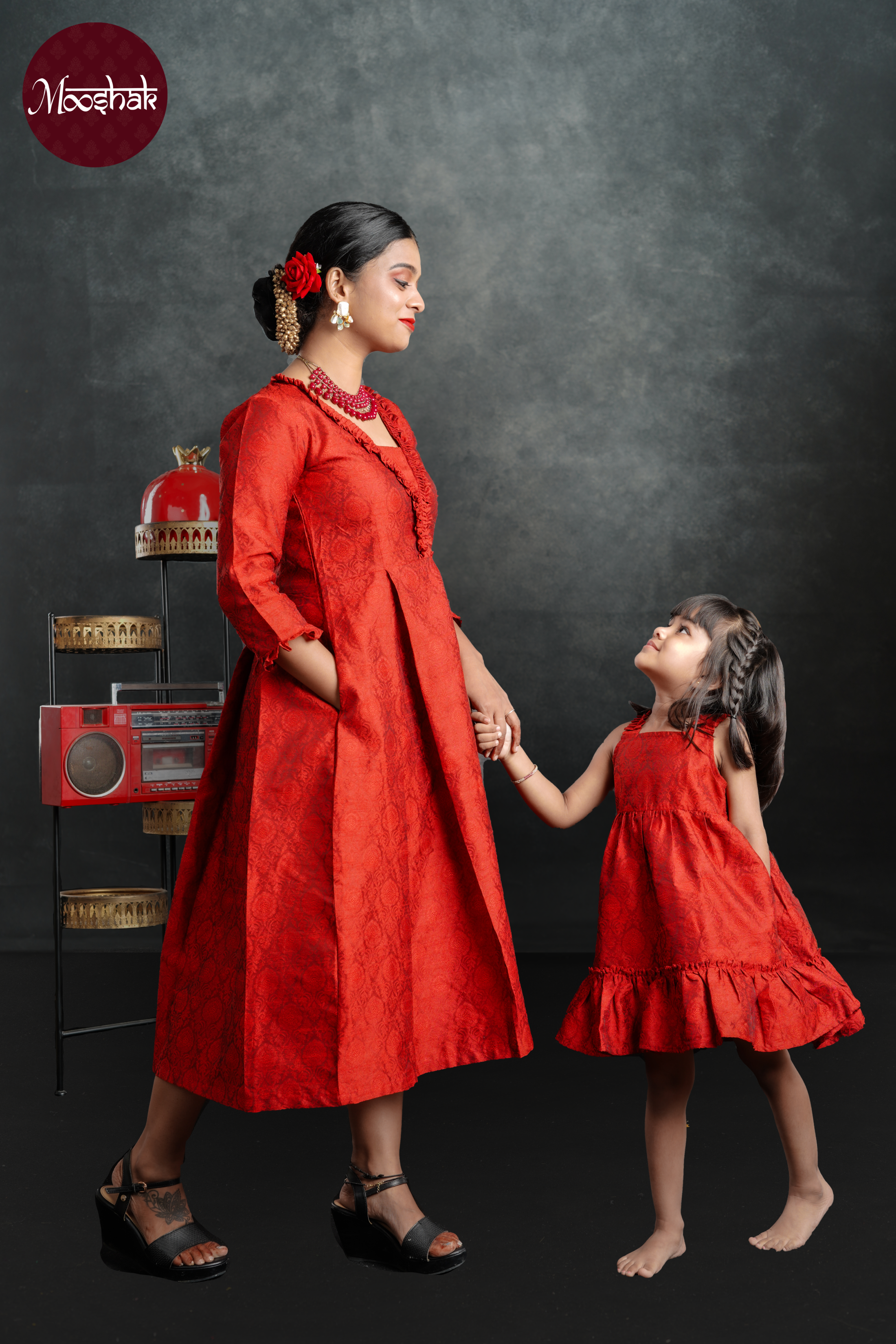 Boond - Frock in Red brocade with self motif