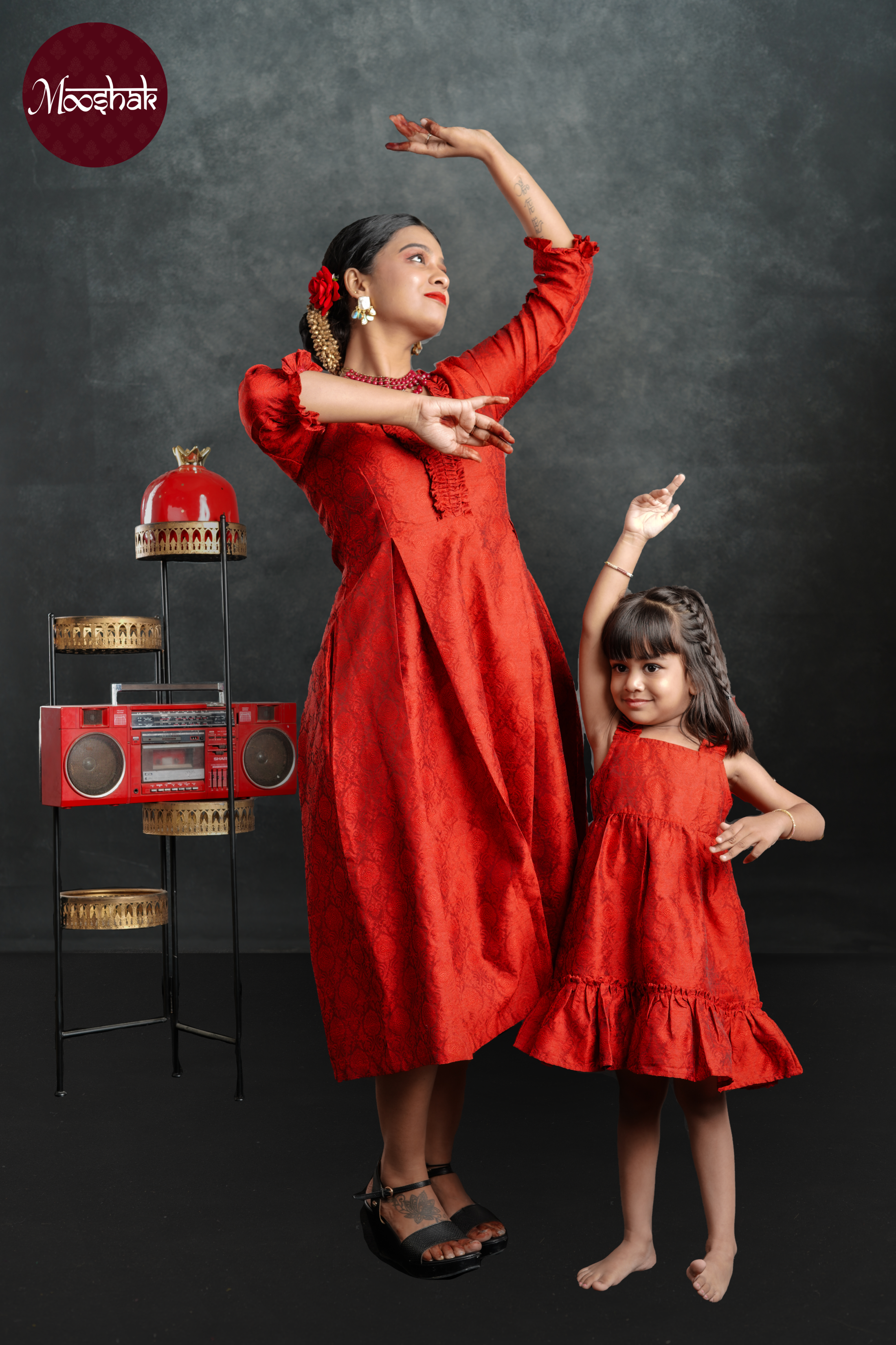 Boond - Frock in Red brocade with self motif