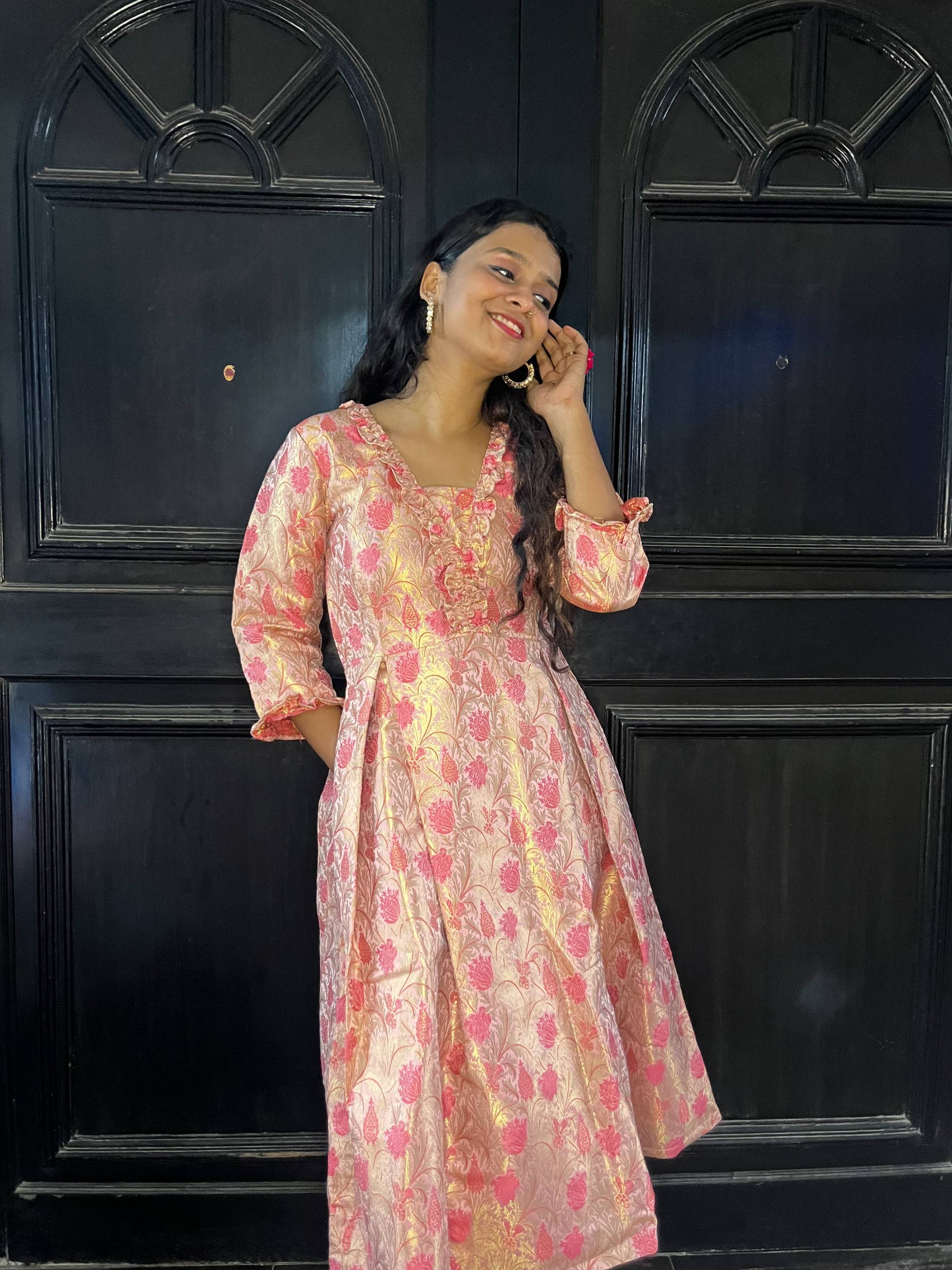 Kinkini - Dresses in Pastel Pink with gold zari work