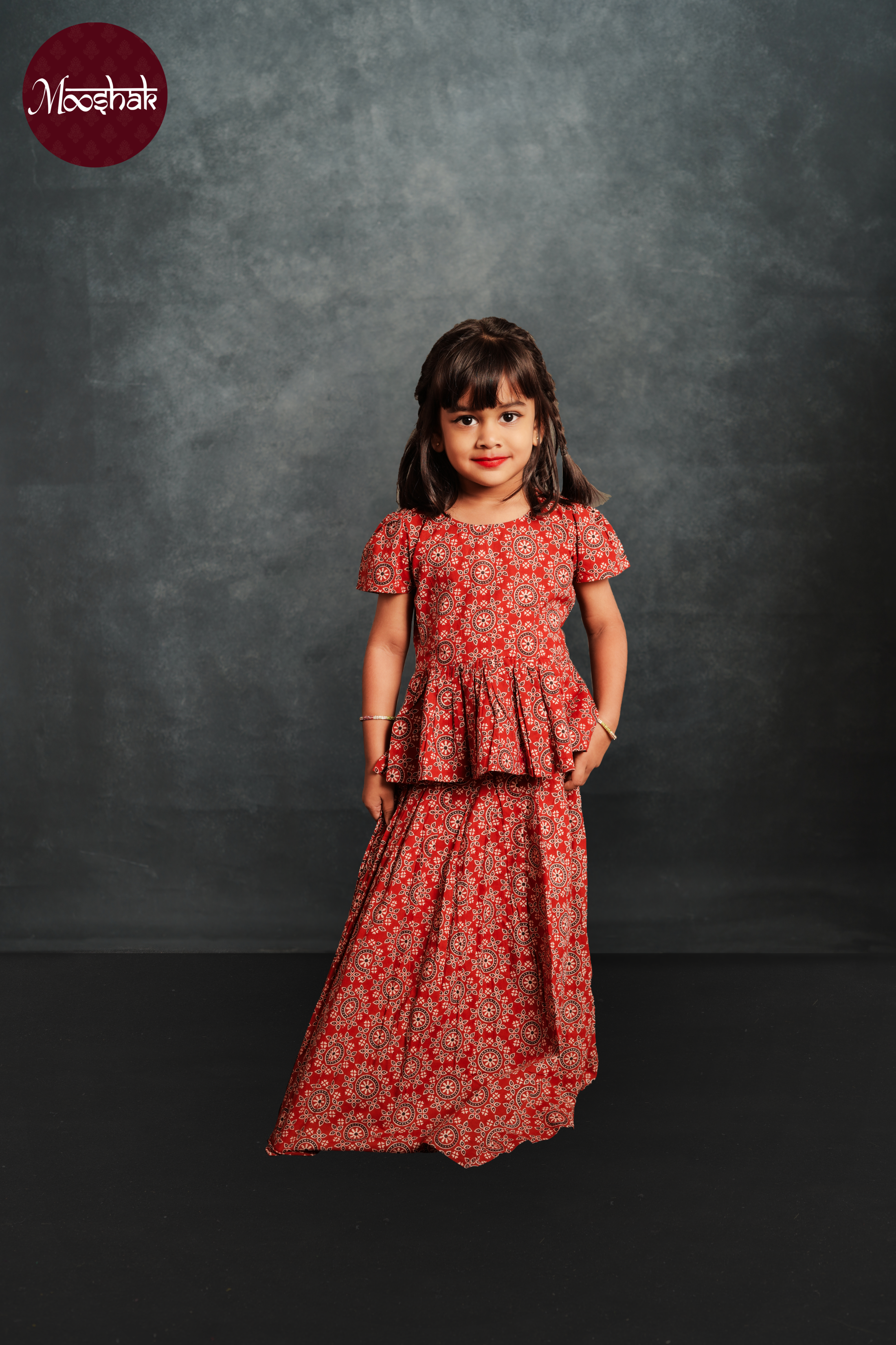 Laadli - Skirt and Top in Red Circle Ajrakh