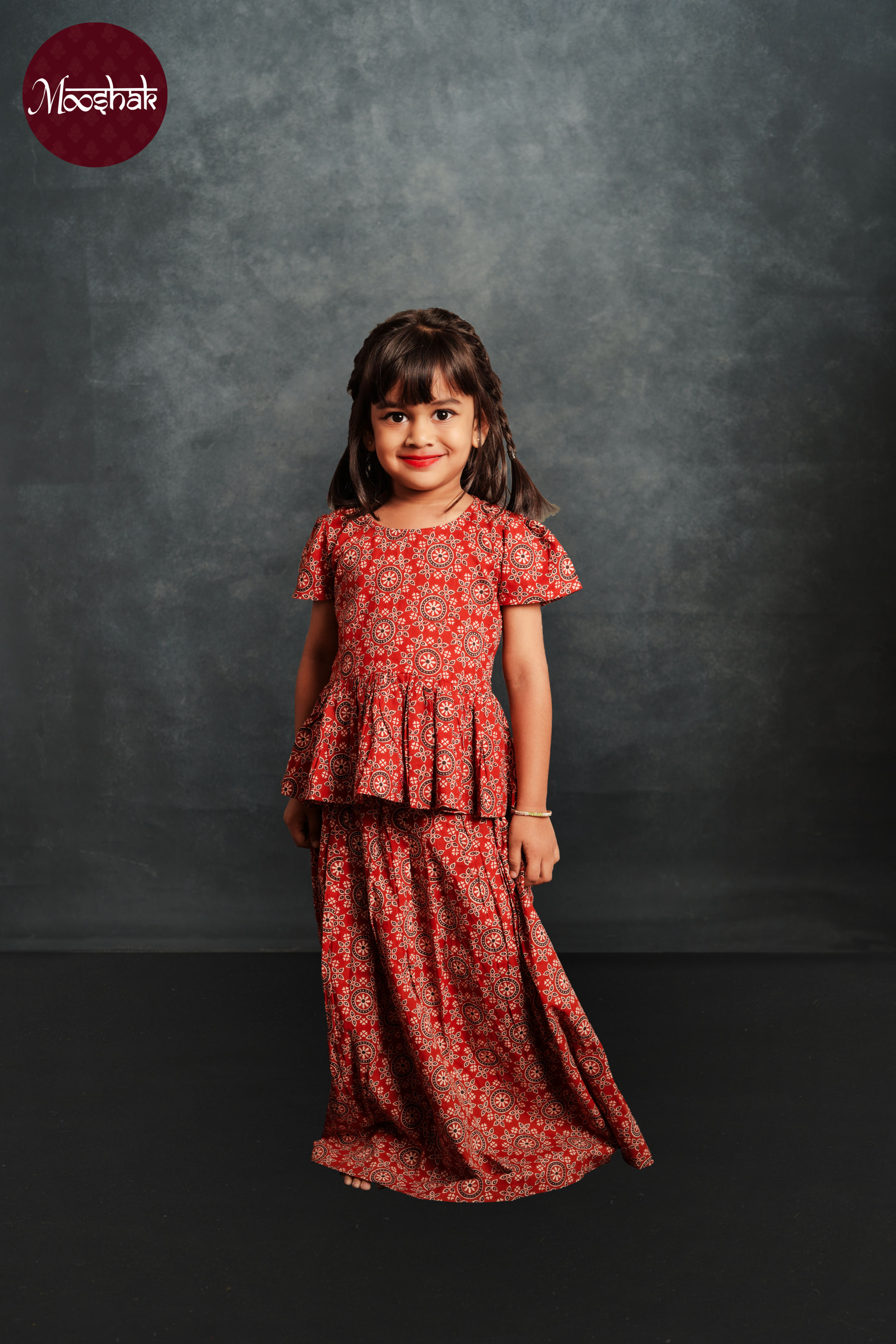 Laadli - Skirt and Top in Red Circle Ajrakh