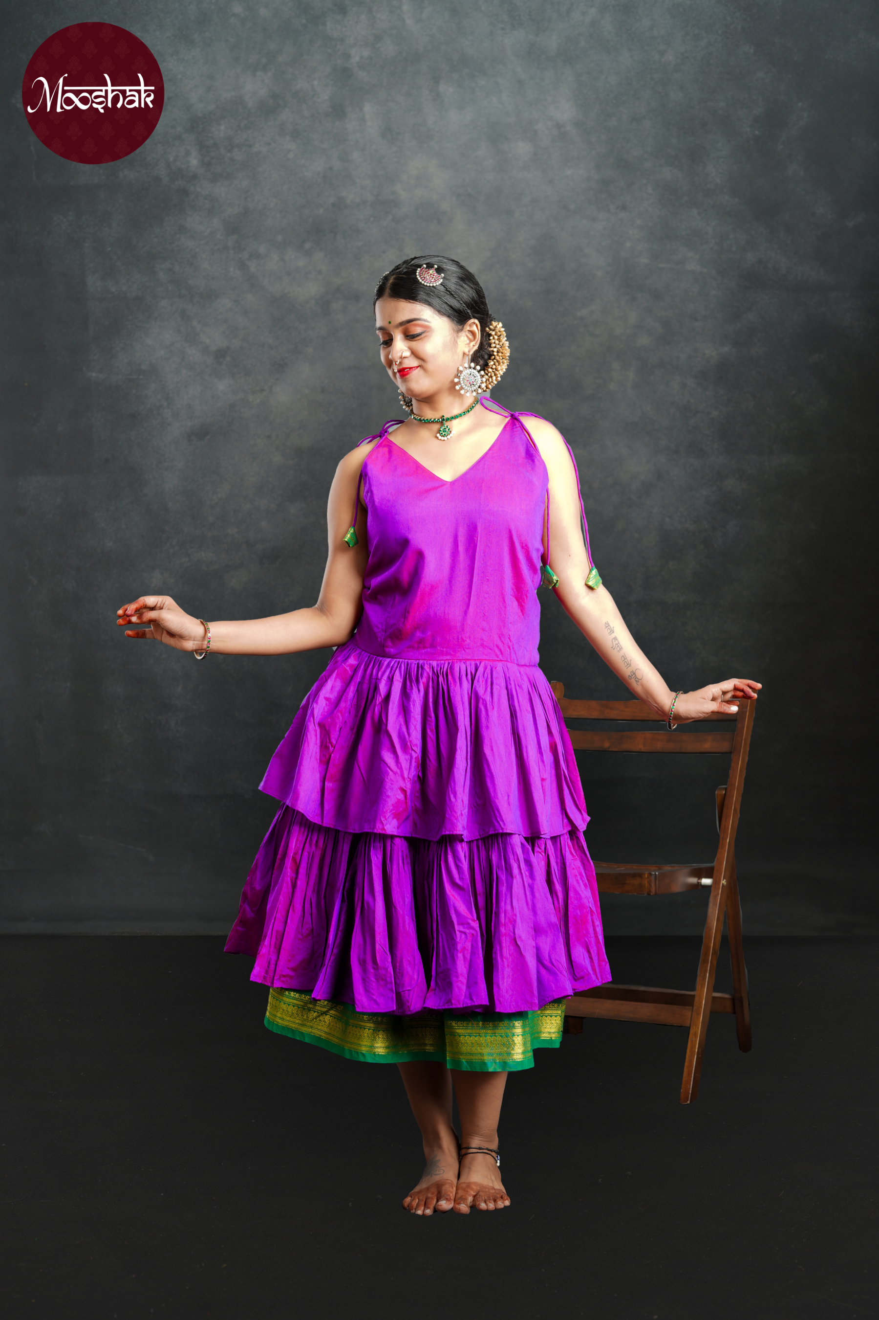 Little Miss Sunshine - Frock-Dress in Dual shade of purple with green zari