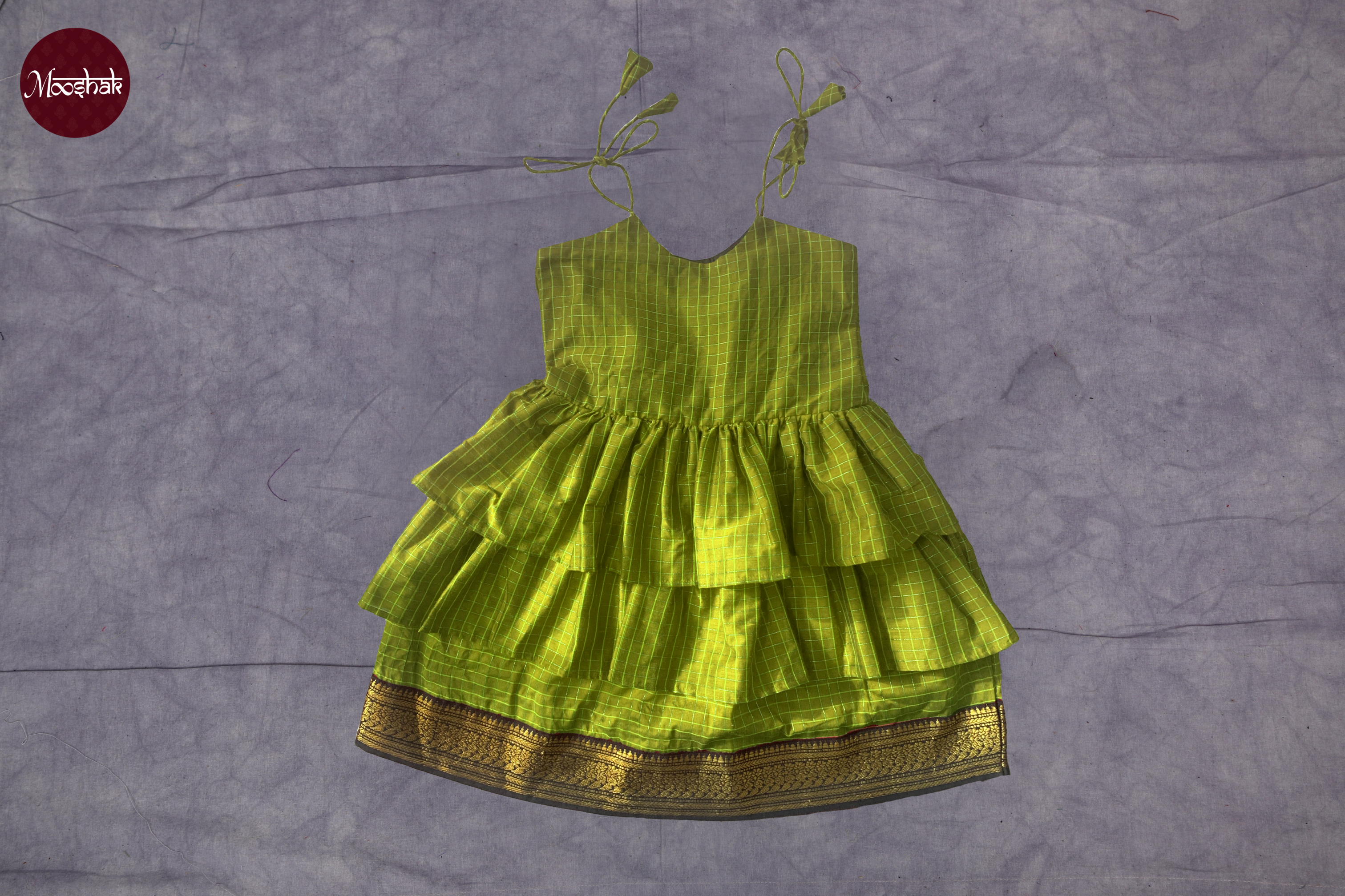 Little Miss Sunshine - Frock-Dress in Light green checks with Blue zari