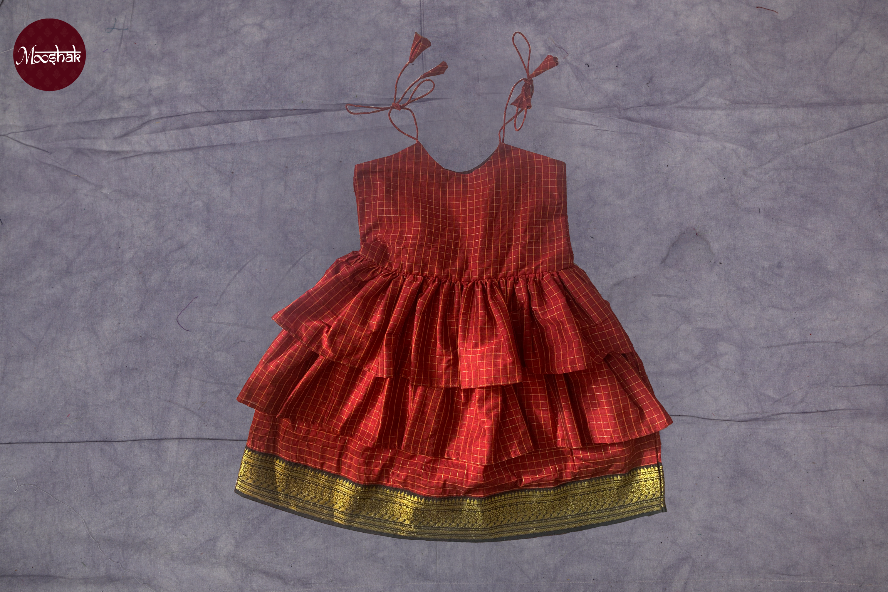 Little Miss Sunshine - Frock-Dress in Red checks with black zari