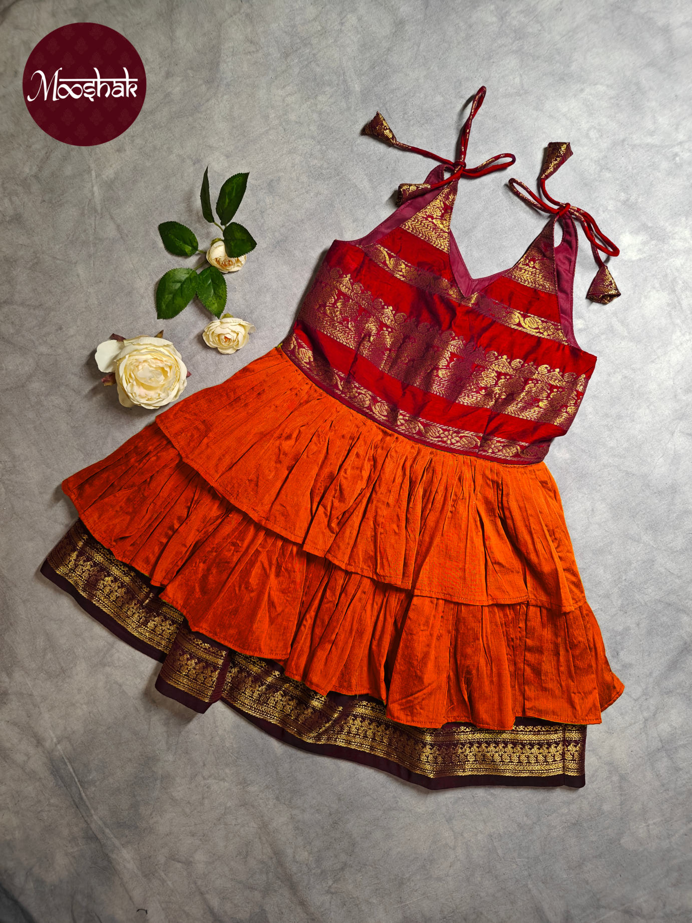 Little Miss Sunshine - Frock-Dress in Orange with red zari