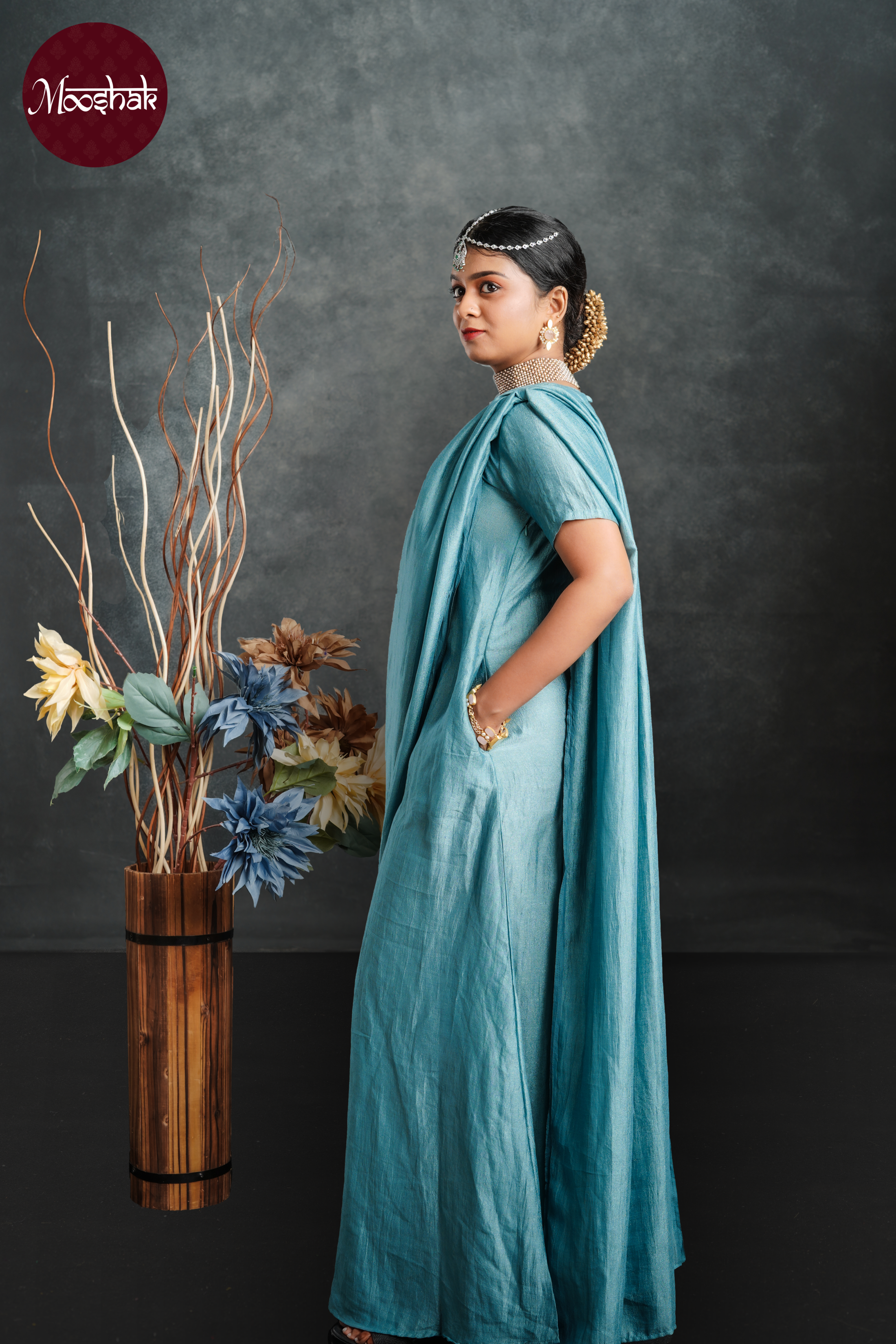 Mangai- Drape - Saree in Blue Georgette