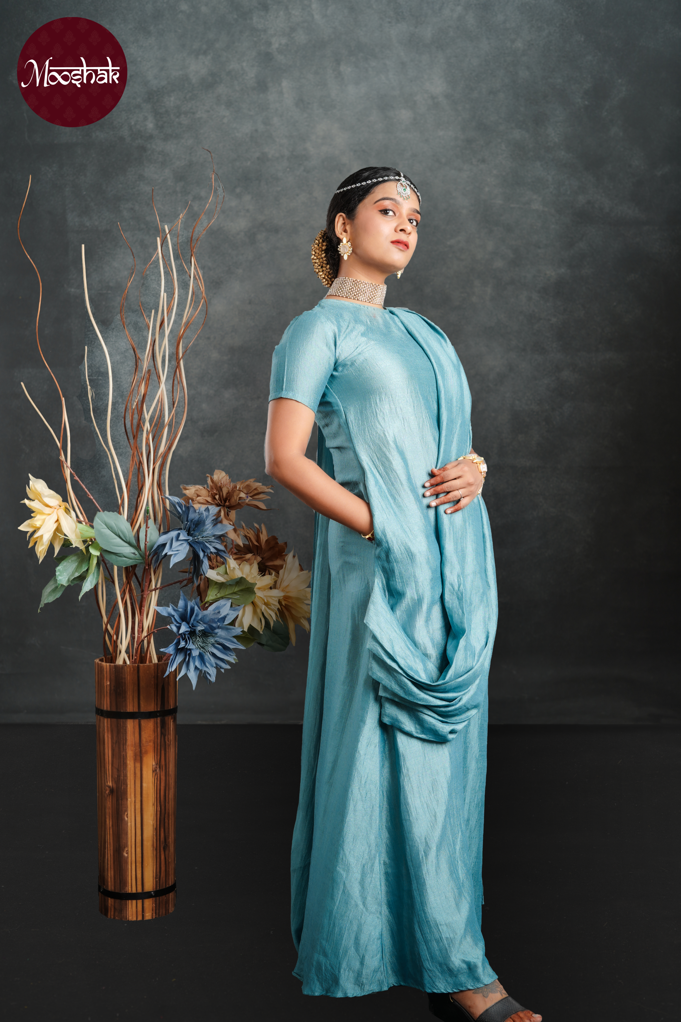 Mangai- Drape - Saree in Blue Georgette