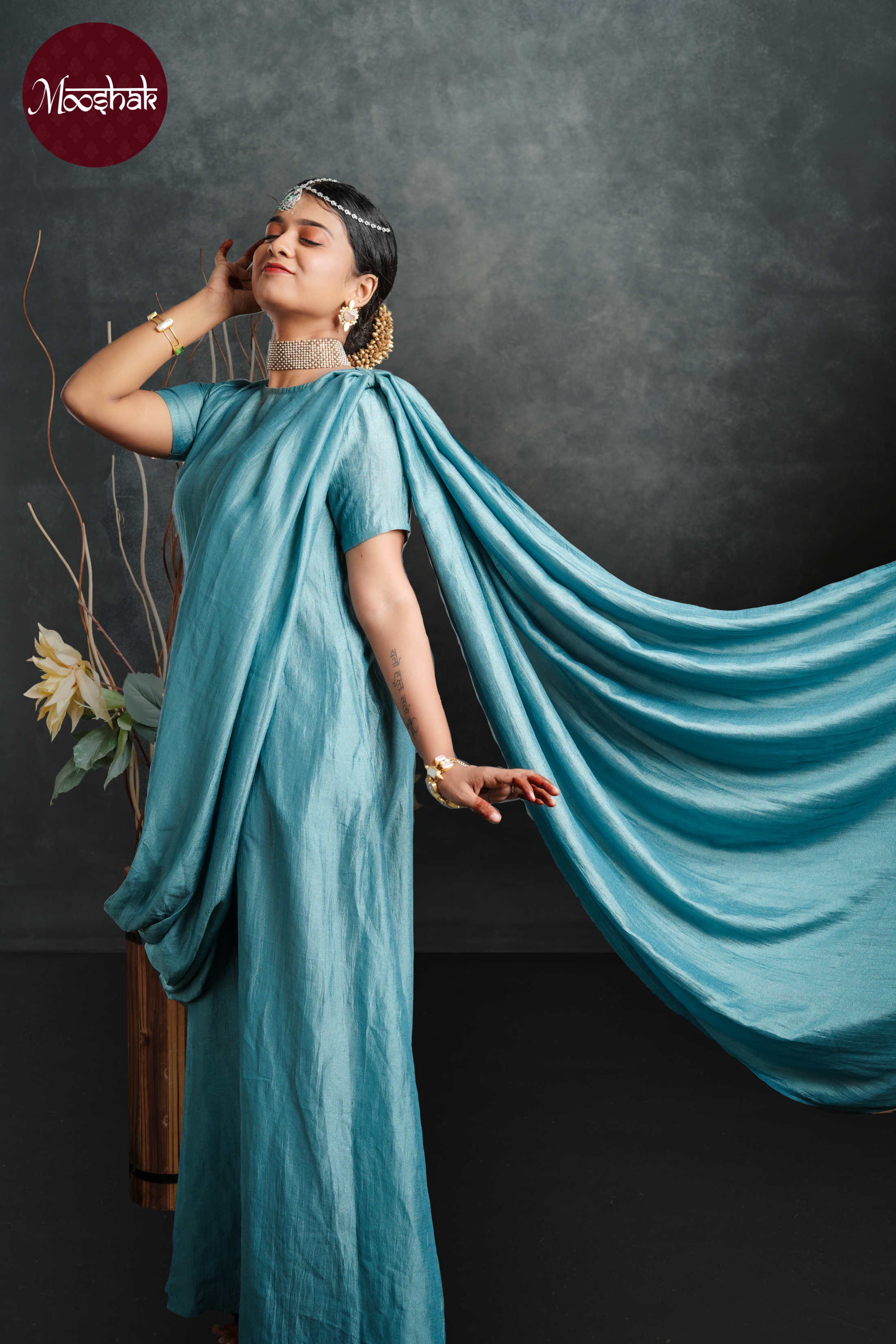 Mangai- Drape - Saree in Blue Georgette