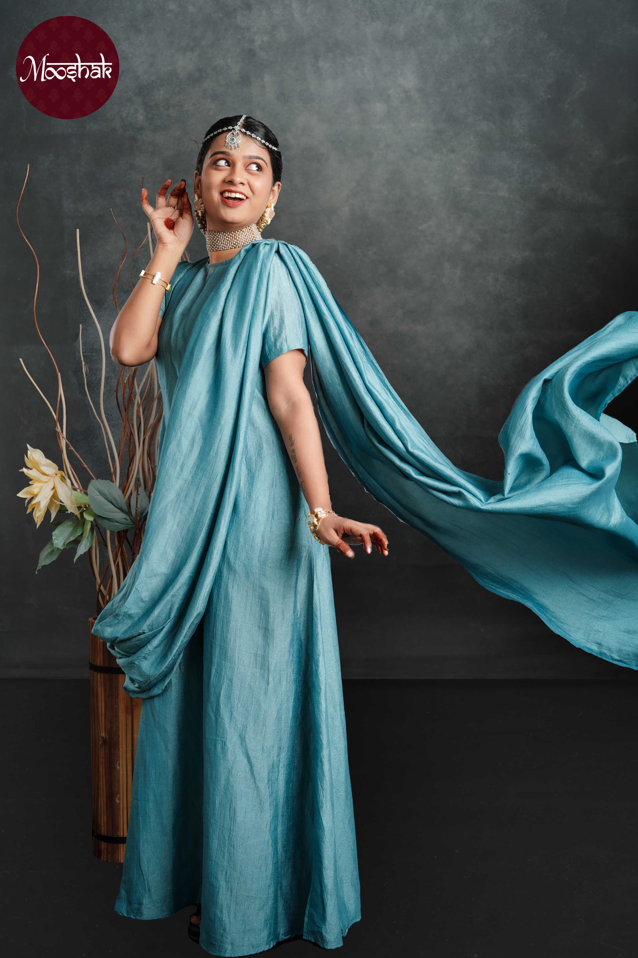 Mangai- Drape - Saree in Blue Georgette