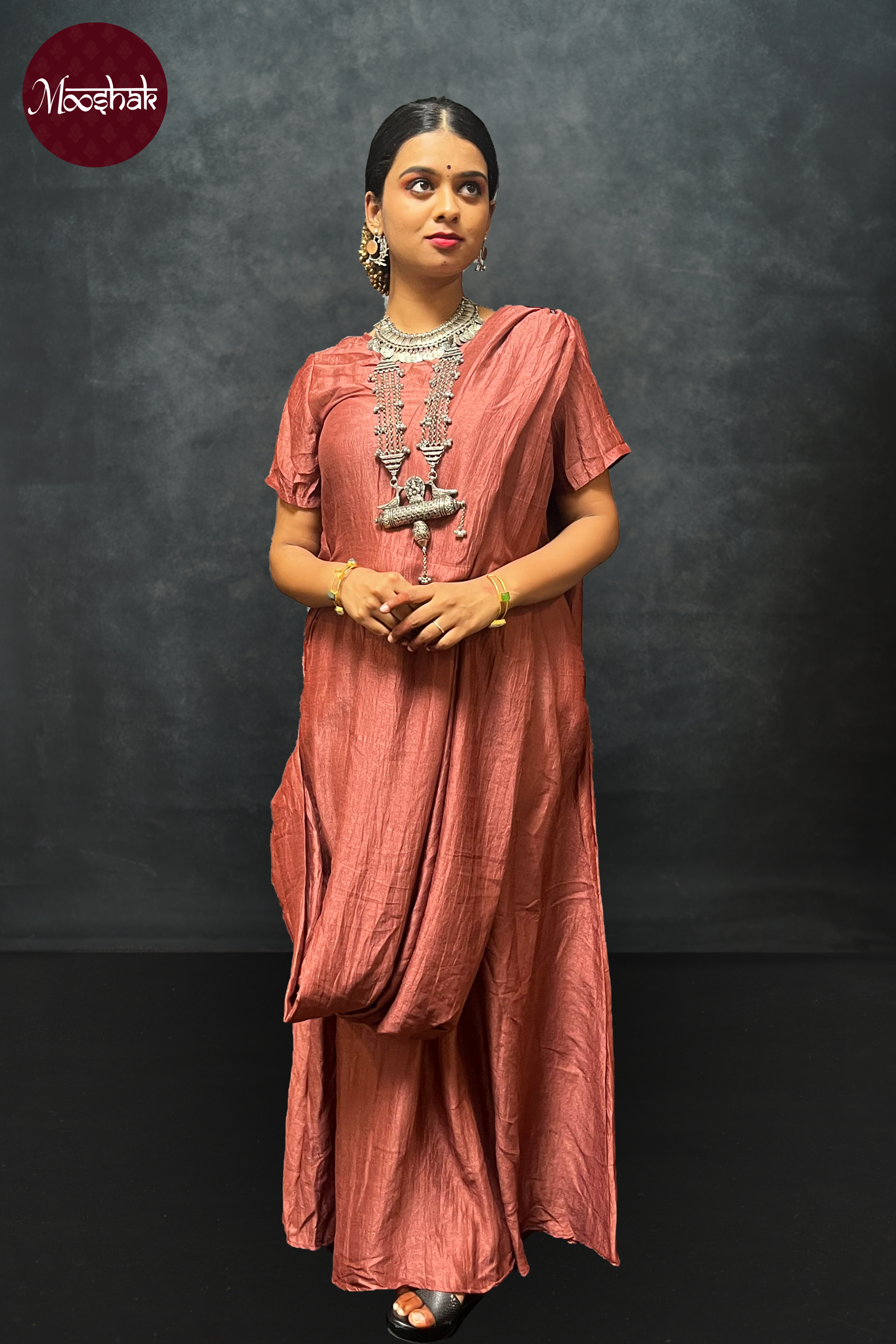 Mangai- Drape - Saree in Onion Pink Georgette