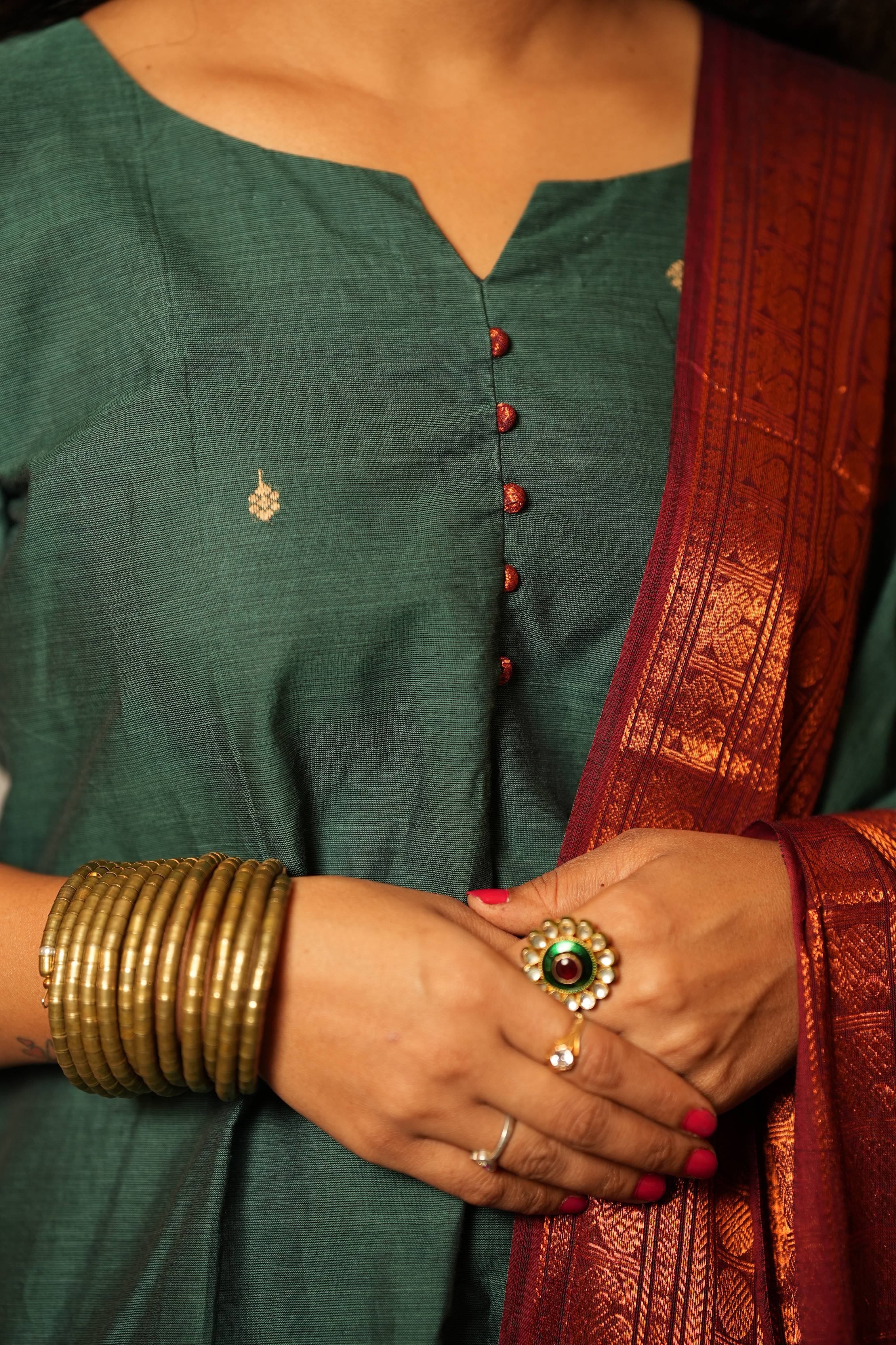 Geet - Kurti with dupatta in pure kanchi cotton in Teal color