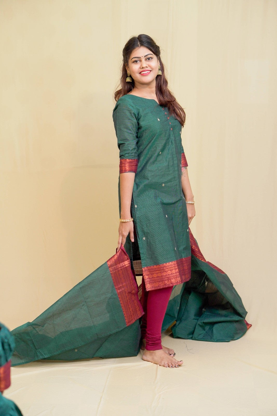 Geet - Kurti with dupatta in pure kanchi cotton in Teal color