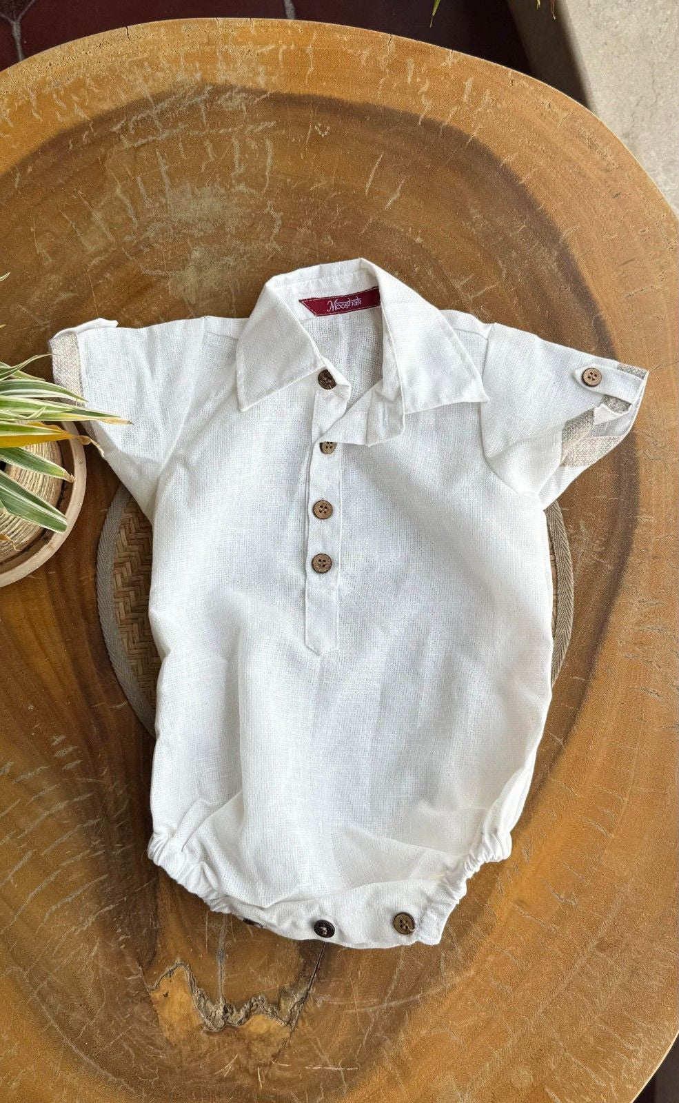 Style Angel - Onesie Collared Rompers with bloomer in white Co-Jute