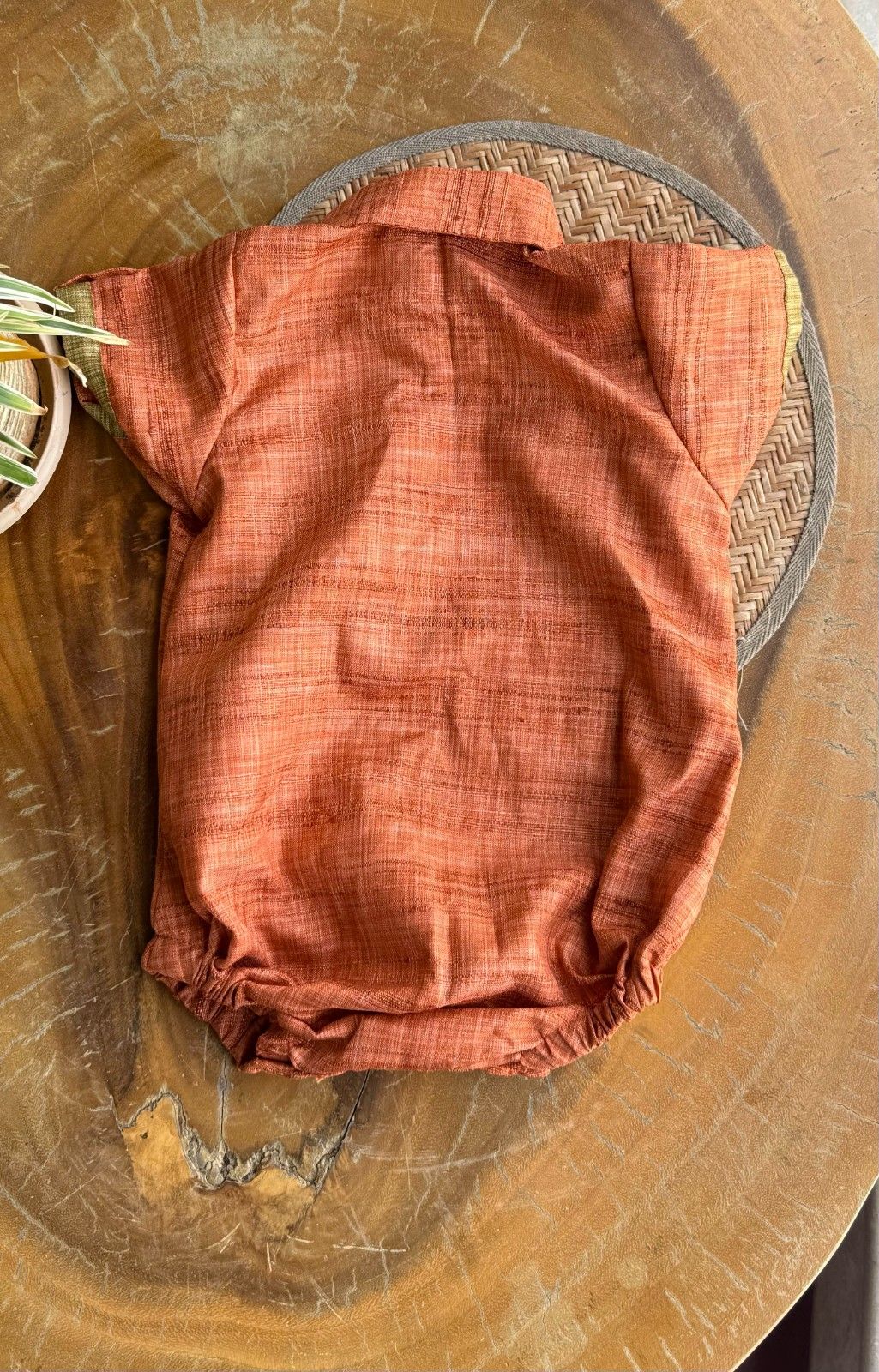 Style Angel - Onesie Collared Rompers with bloomer in rust Co-Jute