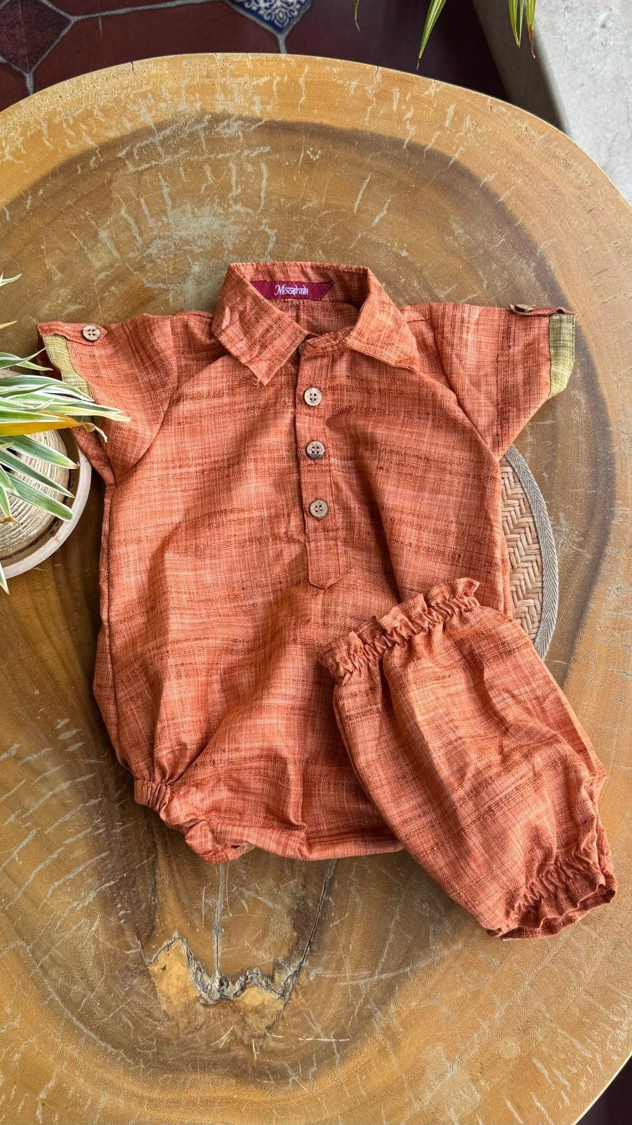 Style Angel - Onesie Collared Rompers with bloomer in rust Co-Jute