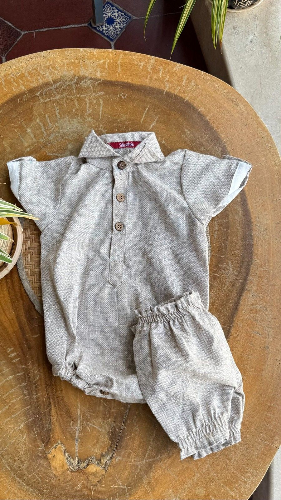 Style Angel - Onesie Collared Rompers with bloomer in beige Co-Jute