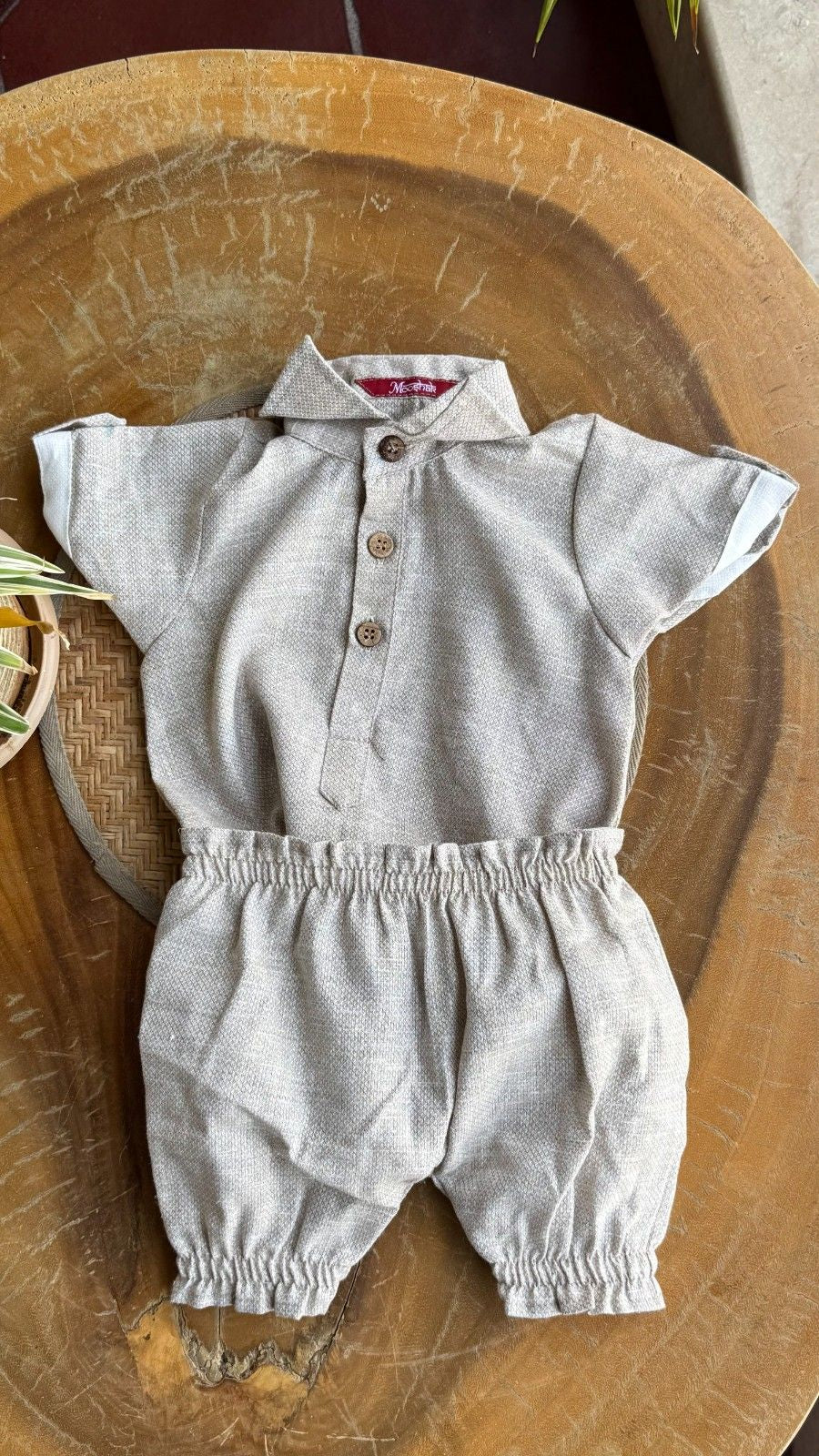 Style Angel - Onesie Collared Rompers with bloomer in beige Co-Jute