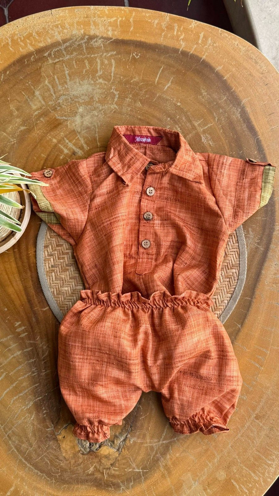 Style Angel - Onesie Collared Rompers with bloomer in rust Co-Jute