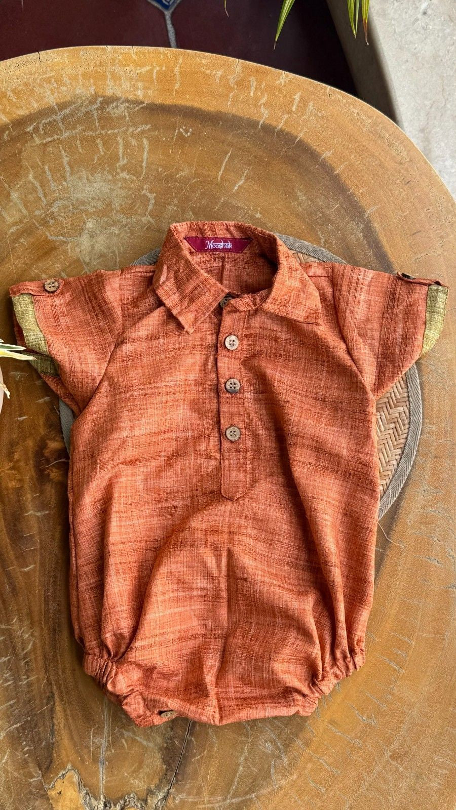 Style Angel - Onesie Collared Rompers with bloomer in rust Co-Jute