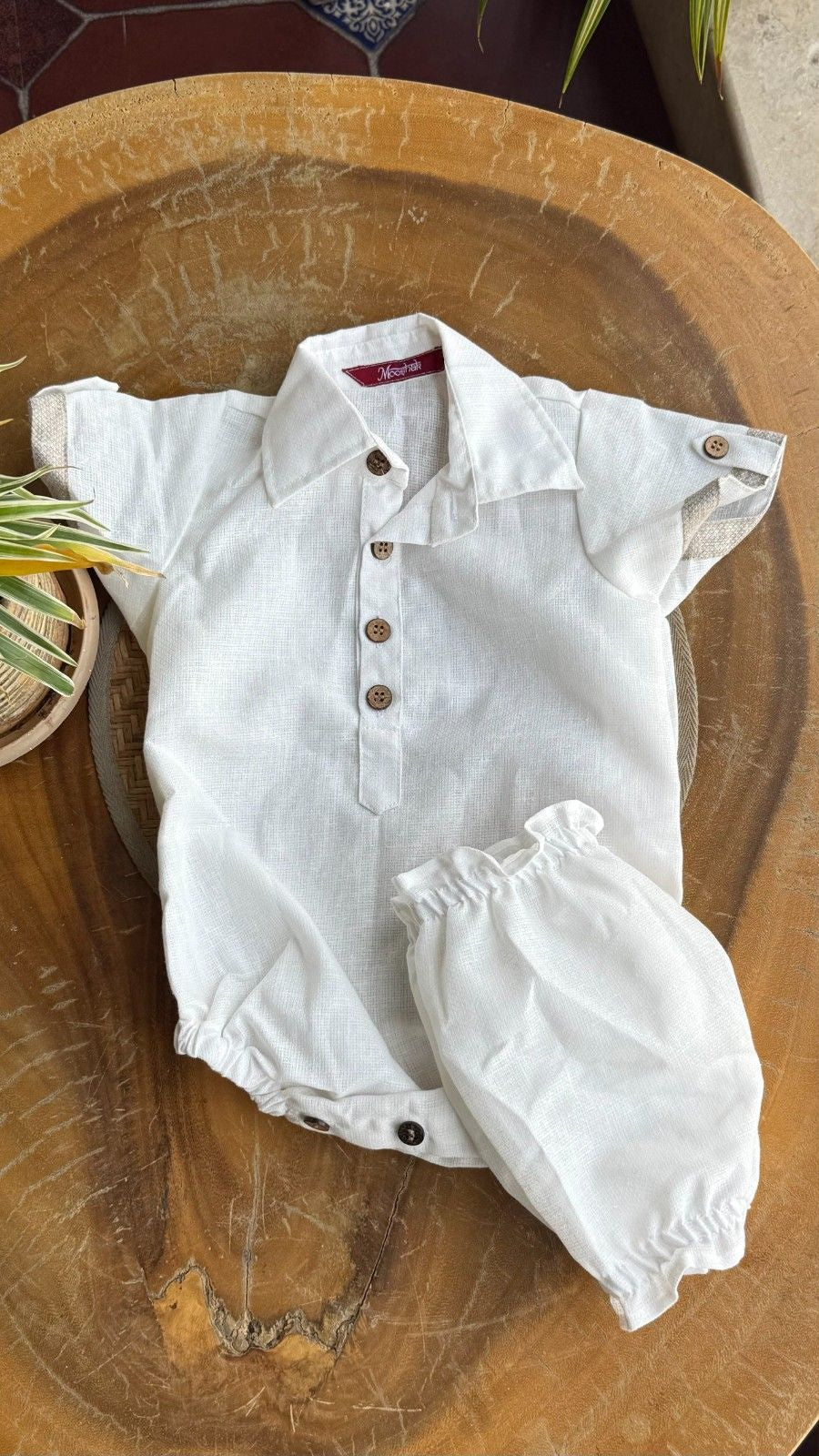 Style Angel - Onesie Collared Rompers with bloomer in white Co-Jute